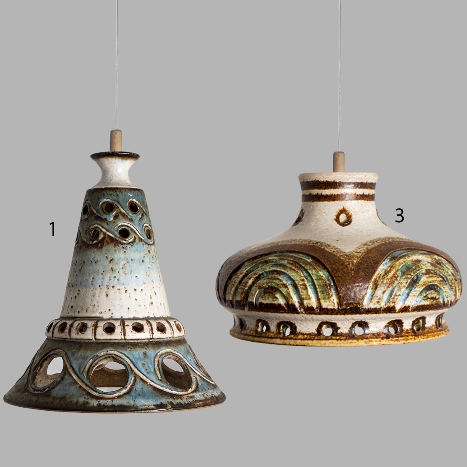 1 of 2 Ceramic Brown Beige Ceramic Pendant Lights, Denmark, 1970 For Sale 6