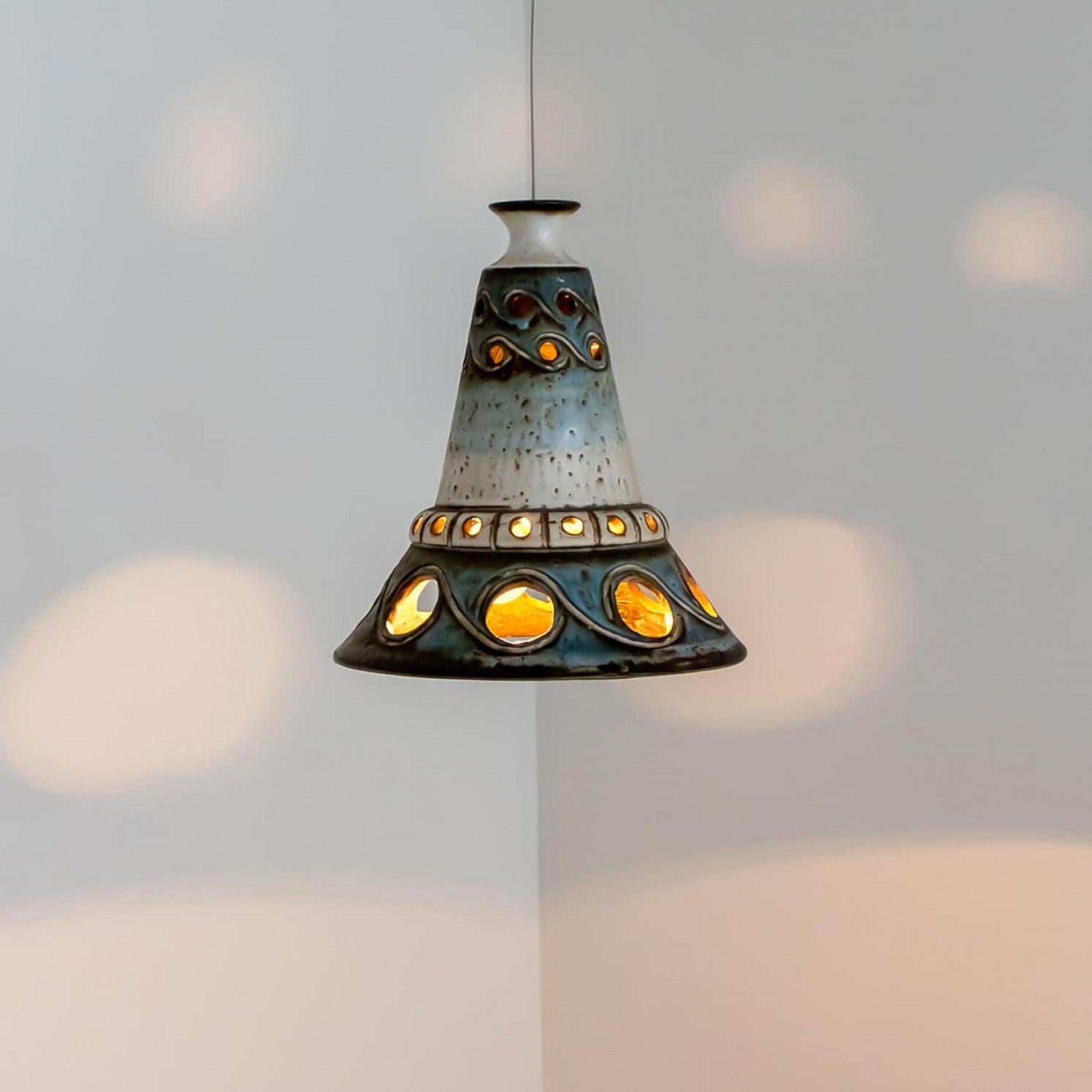 1 of 2 Ceramic Brown Beige Ceramic Pendant Lights, Denmark, 1970 For Sale 7