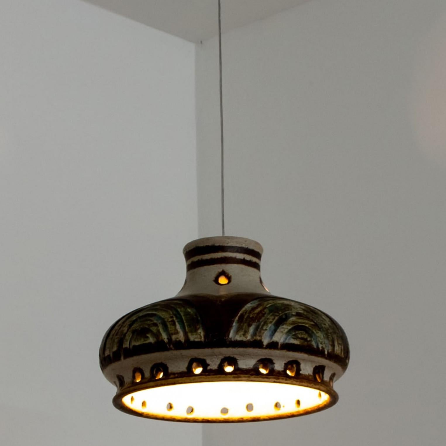 1 of 2 Ceramic Brown Beige Ceramic Pendant Lights, Denmark, 1970 For Sale 8