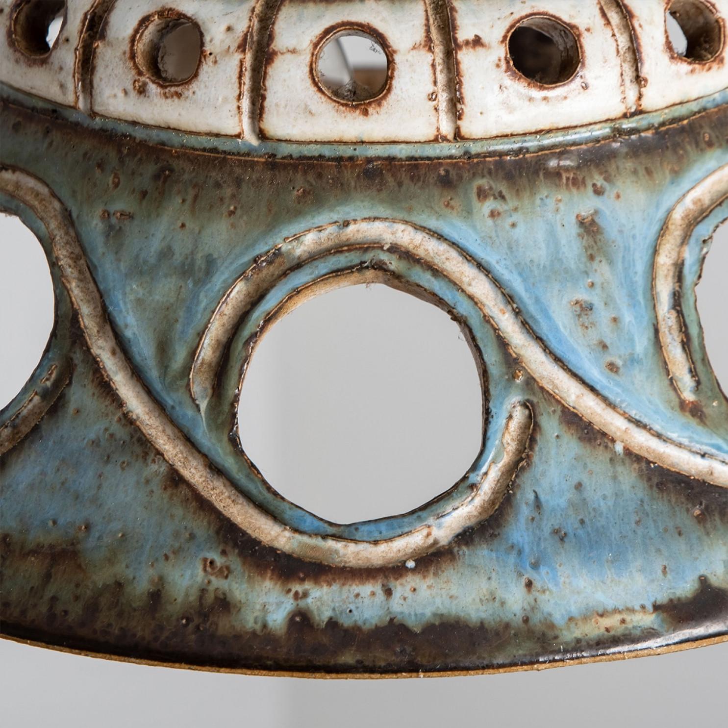 1 of 2 Ceramic Brown Beige Ceramic Pendant Lights, Denmark, 1970 For Sale 9