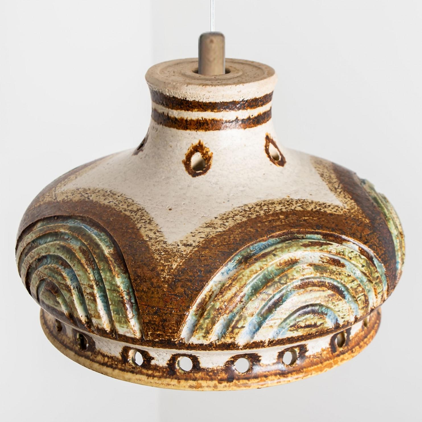 Other 1 of 2 Ceramic Brown Beige Ceramic Pendant Lights, Denmark, 1970 For Sale