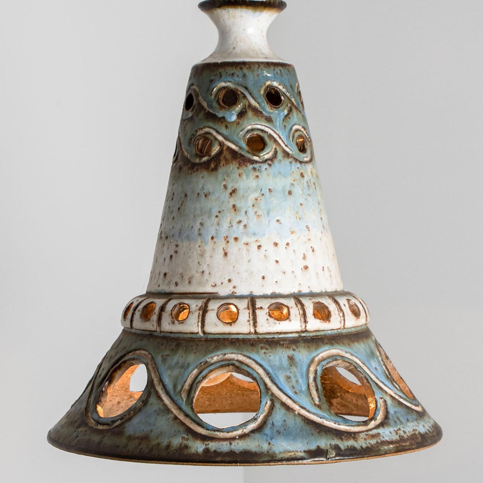Other 1 of 2 Ceramic Brown Beige Ceramic Pendant Lights, Denmark, 1970 For Sale