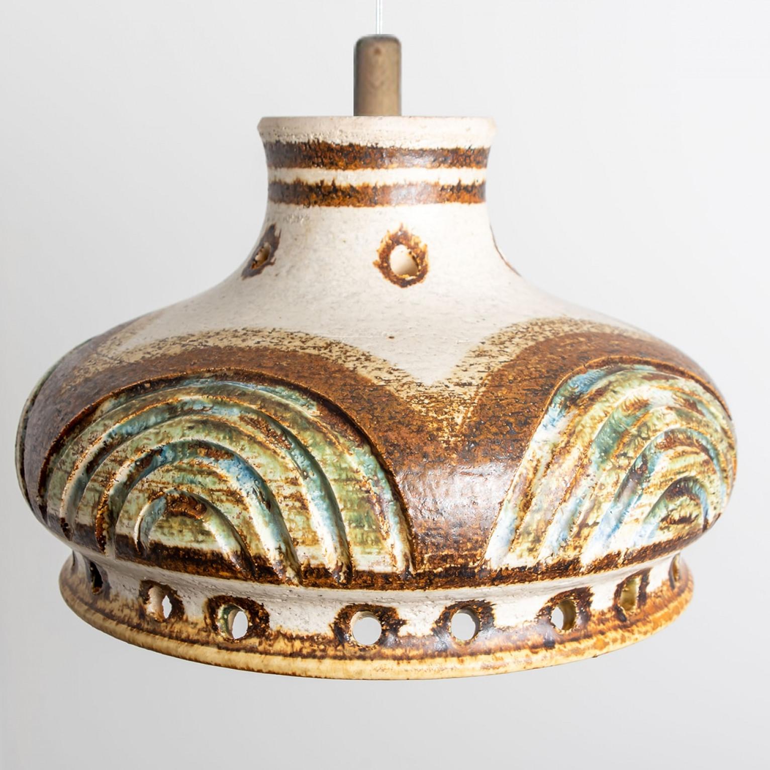 1 of 2 Ceramic Brown Beige Ceramic Pendant Lights, Denmark, 1970 For Sale 1