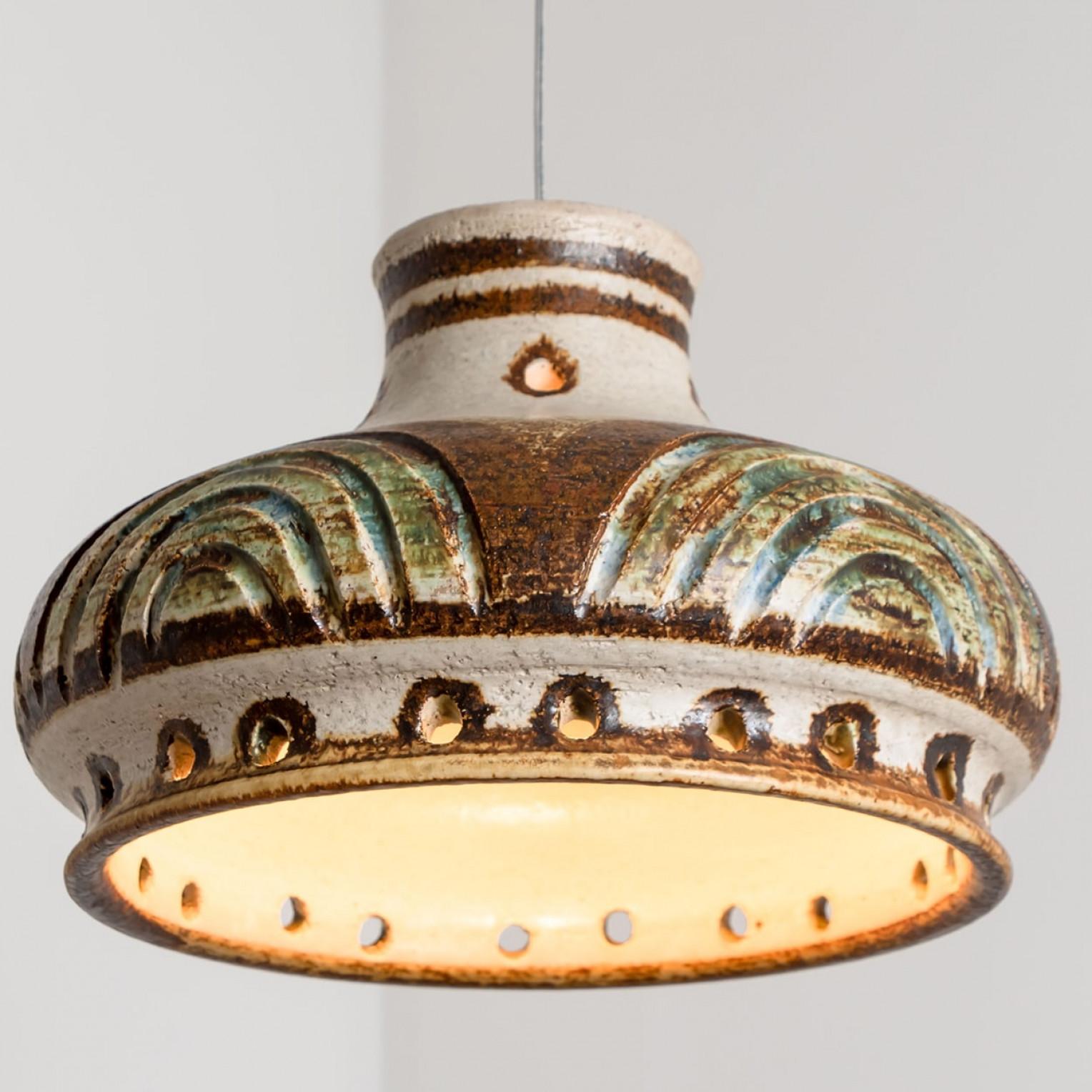 1 of 2 Ceramic Brown Beige Ceramic Pendant Lights, Denmark, 1970 For Sale 2