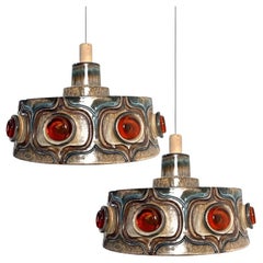 1 of 2 Ceramic Terra Brown Ceramic Pendant Lights, Denmark, 1970