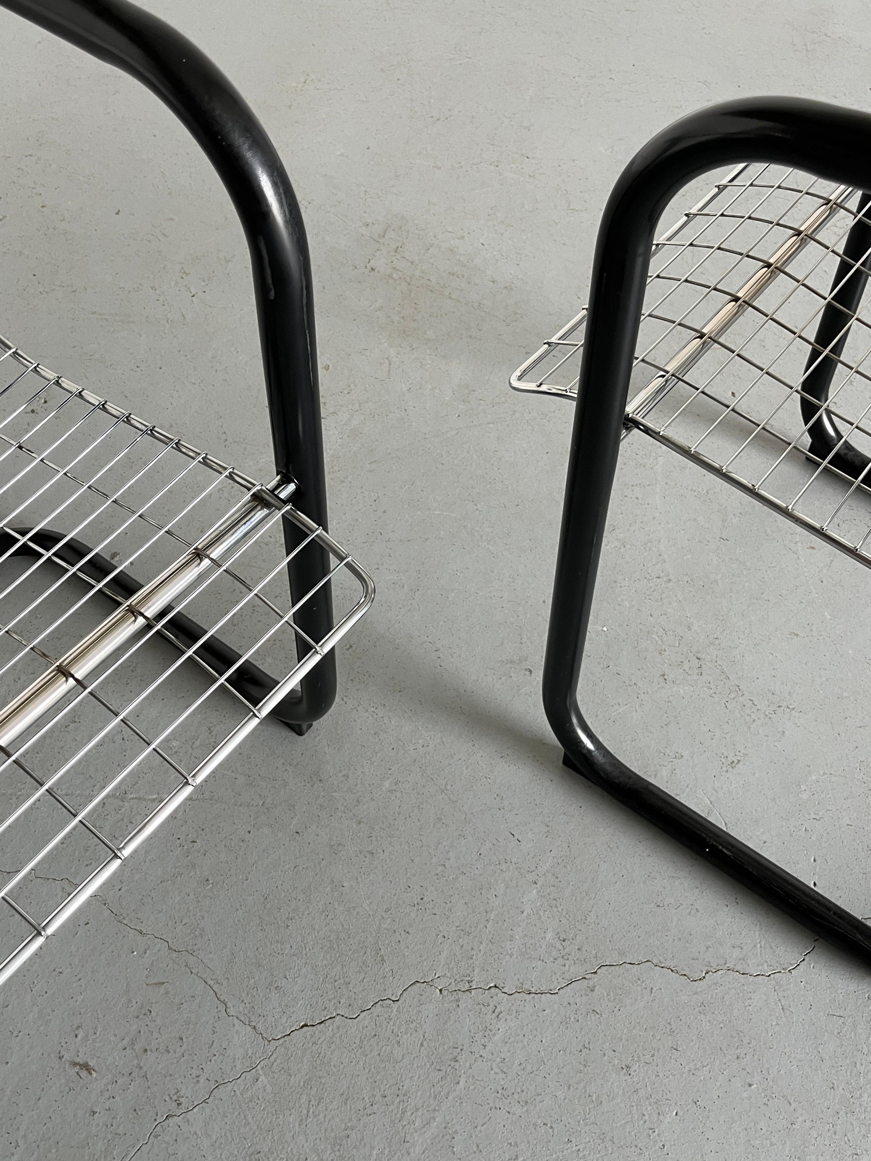 1 of 2 Chromed Wire Club Chairs, Industrial Galvanized Tubular Metal, Italy 80s 6