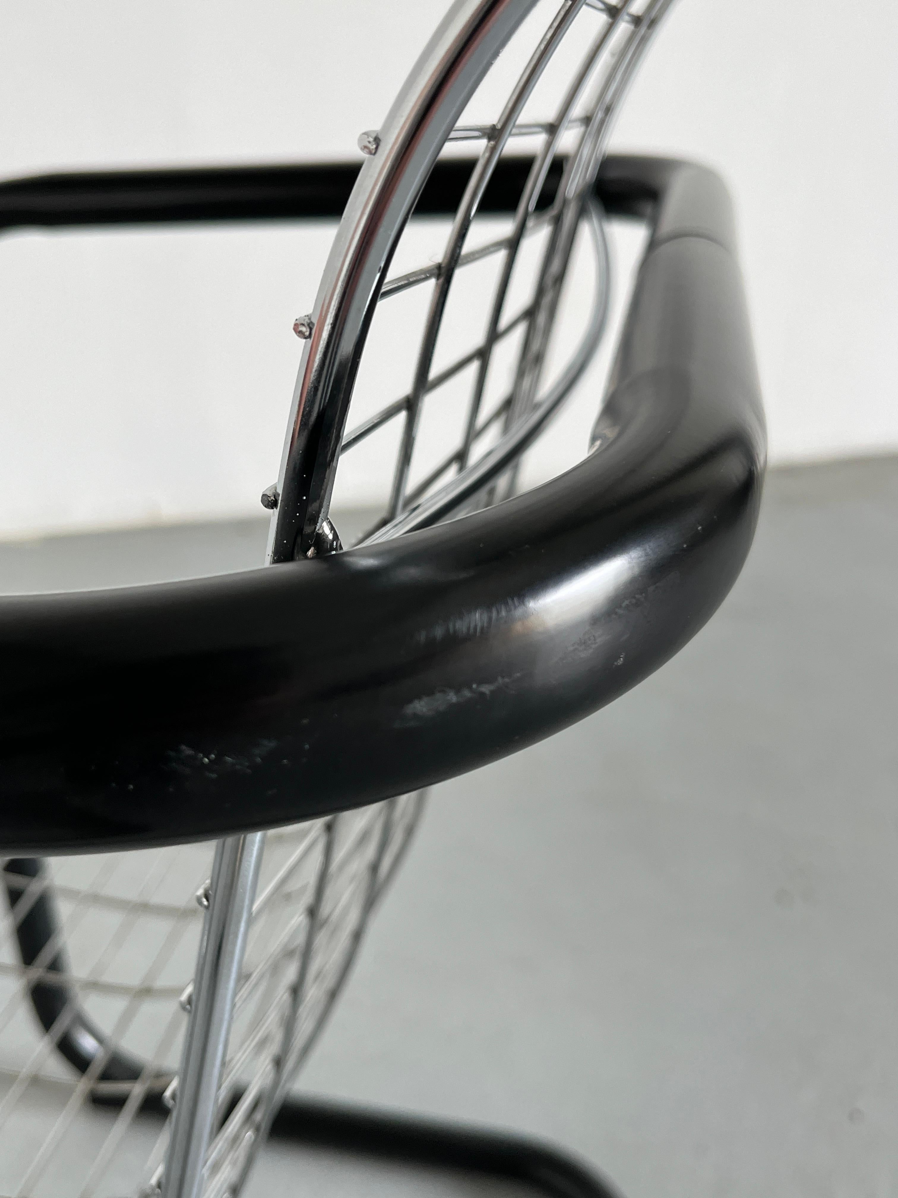 1 of 2 Chromed Wire Club Chairs, Industrial Galvanized Tubular Metal, Italy 80s 7