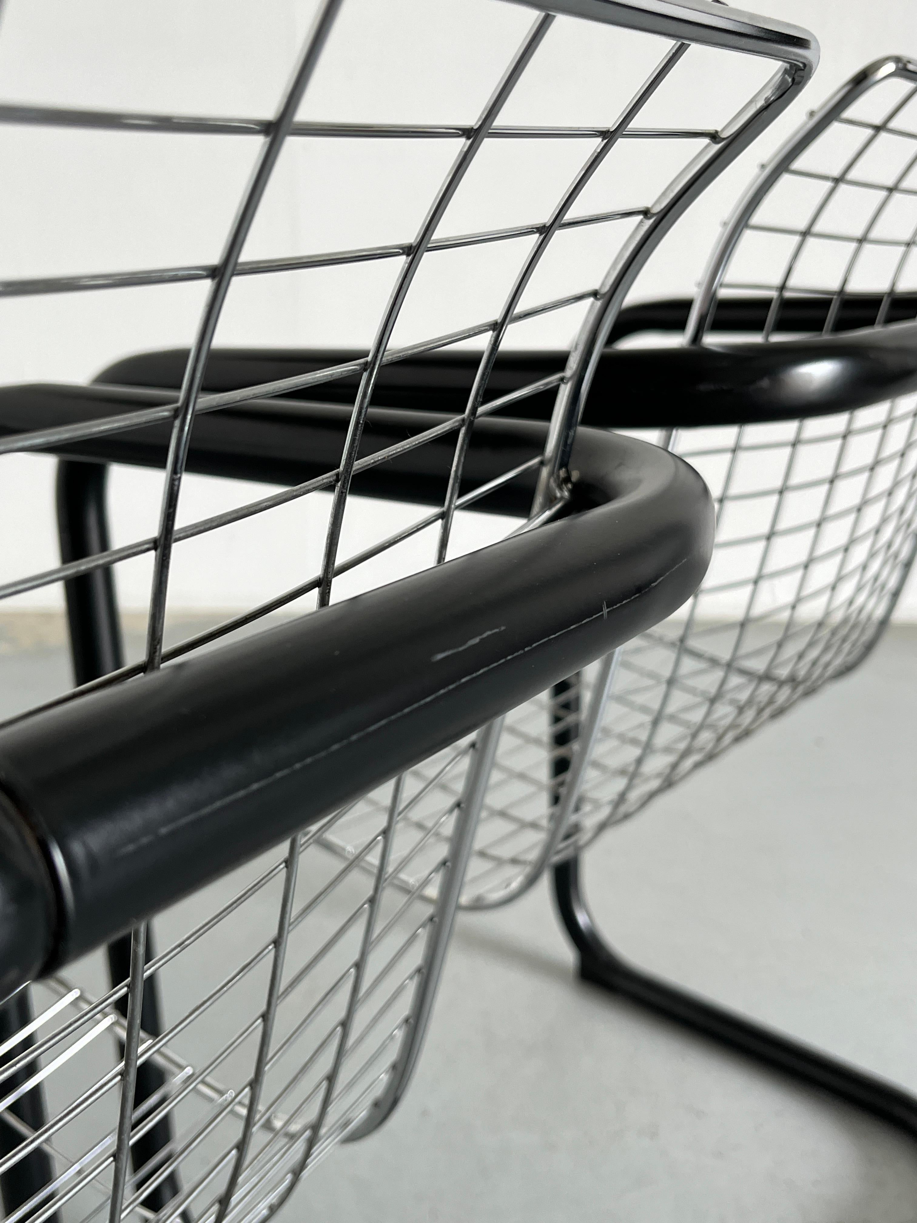 1 of 2 Chromed Wire Club Chairs, Industrial Galvanized Tubular Metal, Italy 80s 8