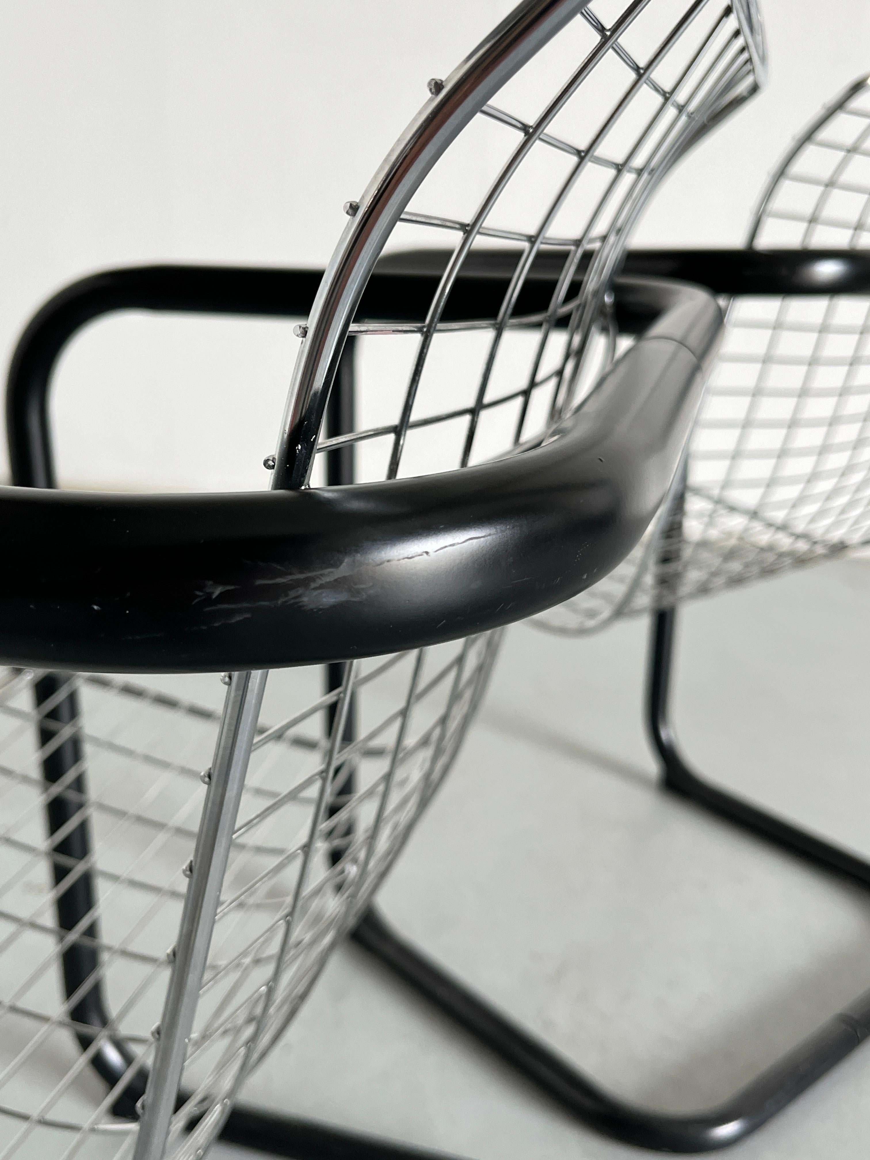 1 of 2 Chromed Wire Club Chairs, Industrial Galvanized Tubular Metal, Italy 80s 9