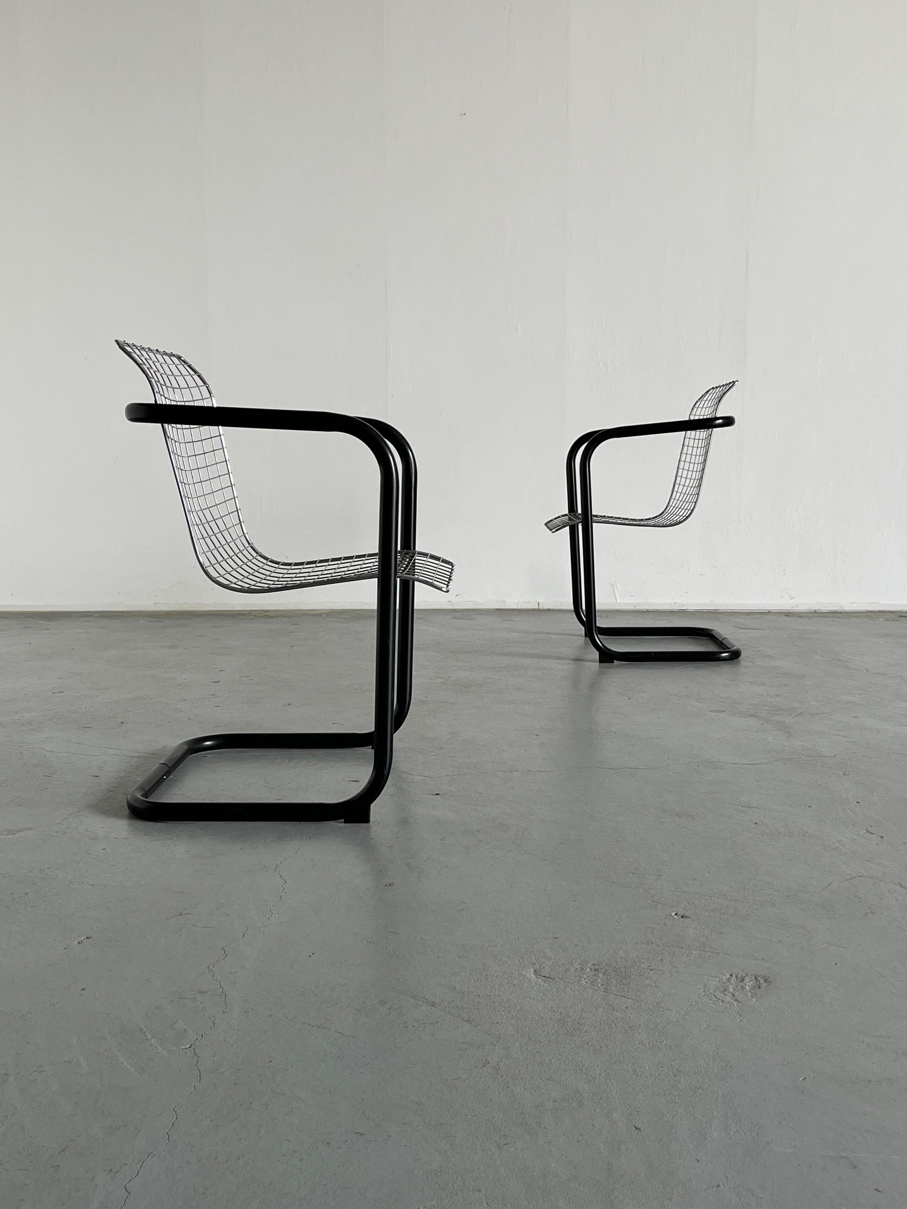 Late 20th Century 1 of 2 Chromed Wire Club Chairs, Industrial Galvanized Tubular Metal, Italy 80s