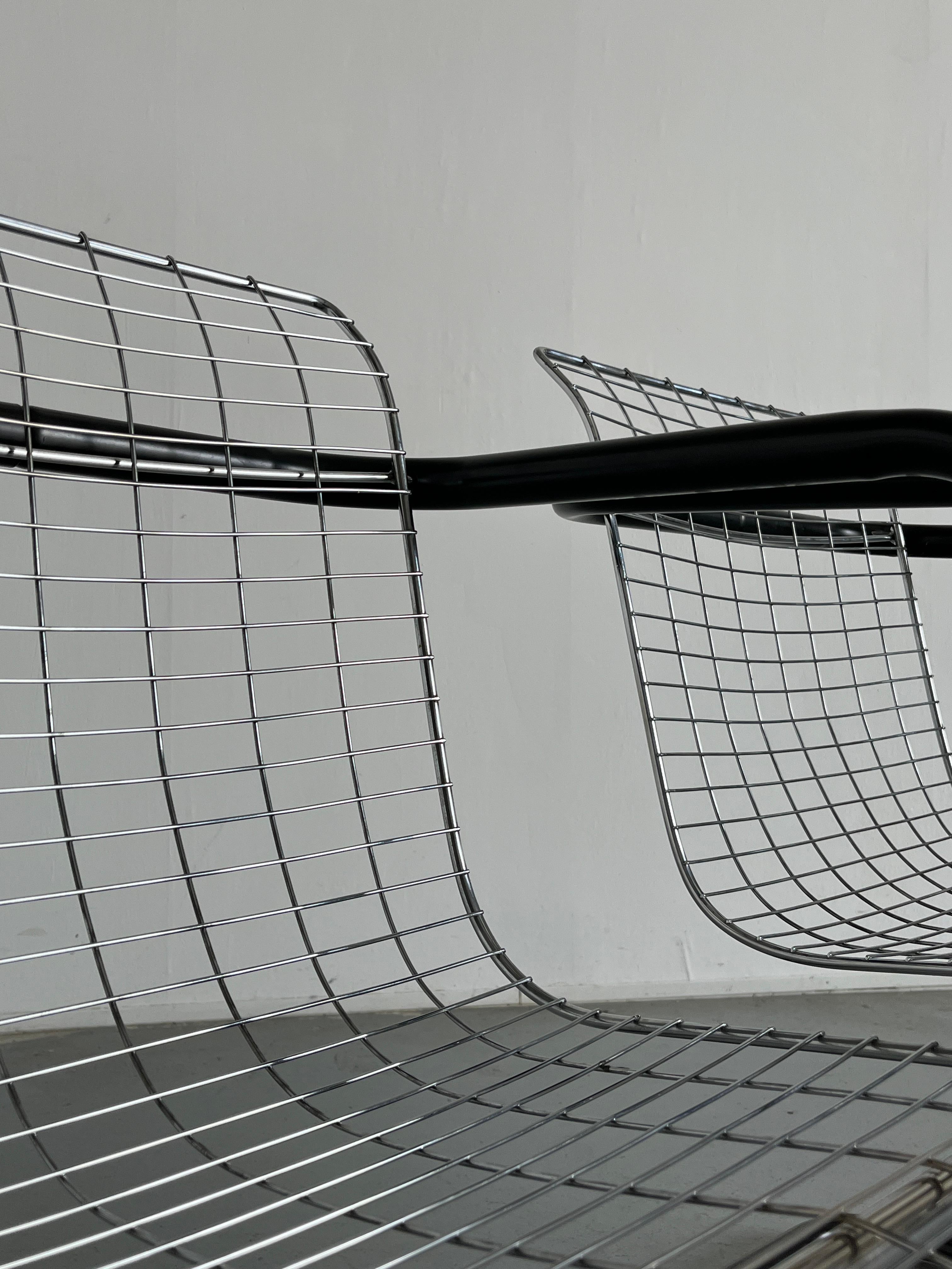 1 of 2 Chromed Wire Club Chairs, Industrial Galvanized Tubular Metal, Italy 80s 2