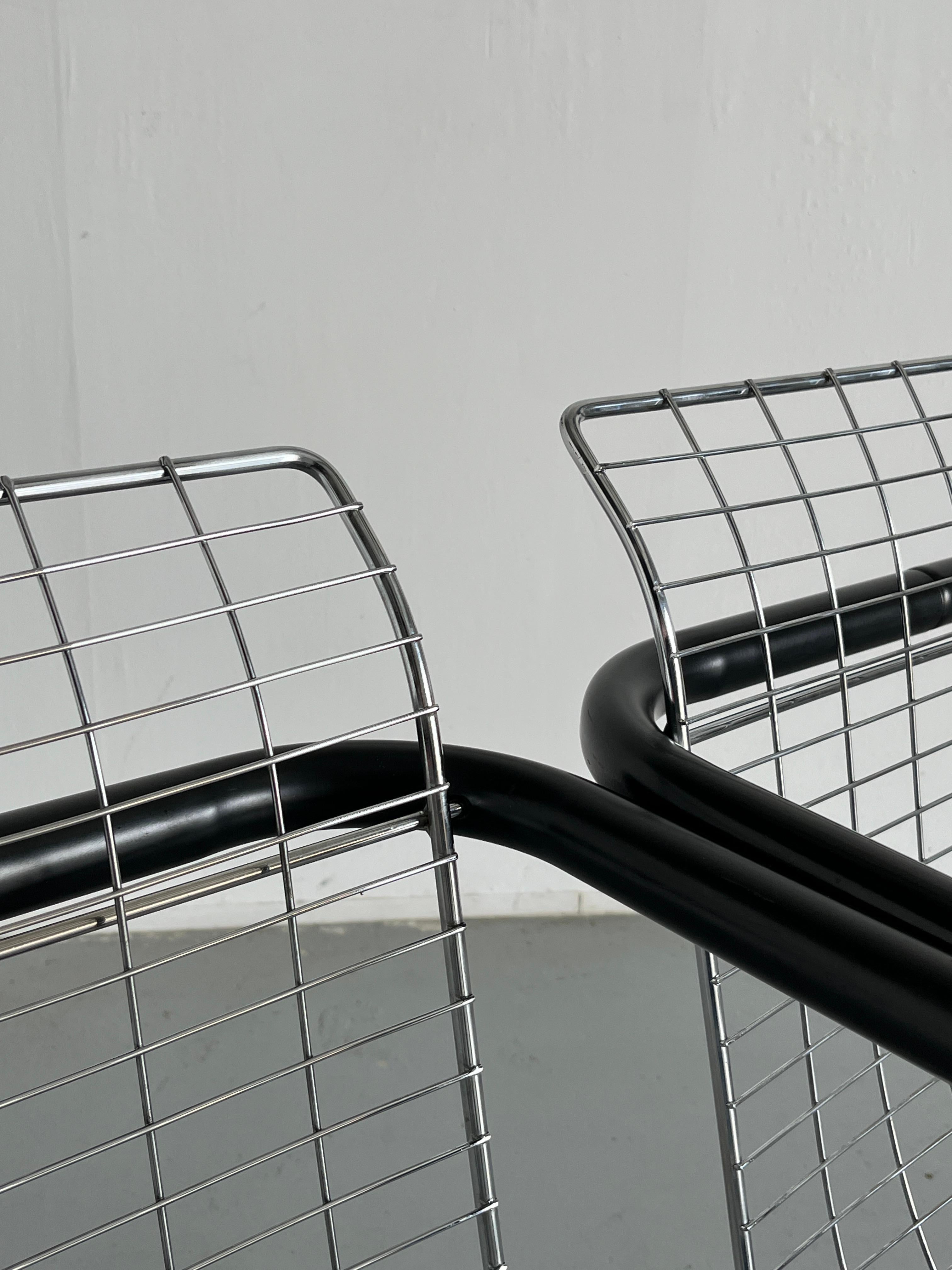 1 of 2 Chromed Wire Club Chairs, Industrial Galvanized Tubular Metal, Italy 80s 4