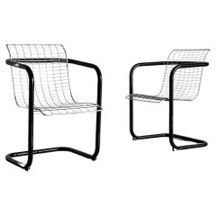Vintage 1 of 2 Chromed Wire Club Chairs, Industrial Galvanized Tubular Metal, Italy 80s 