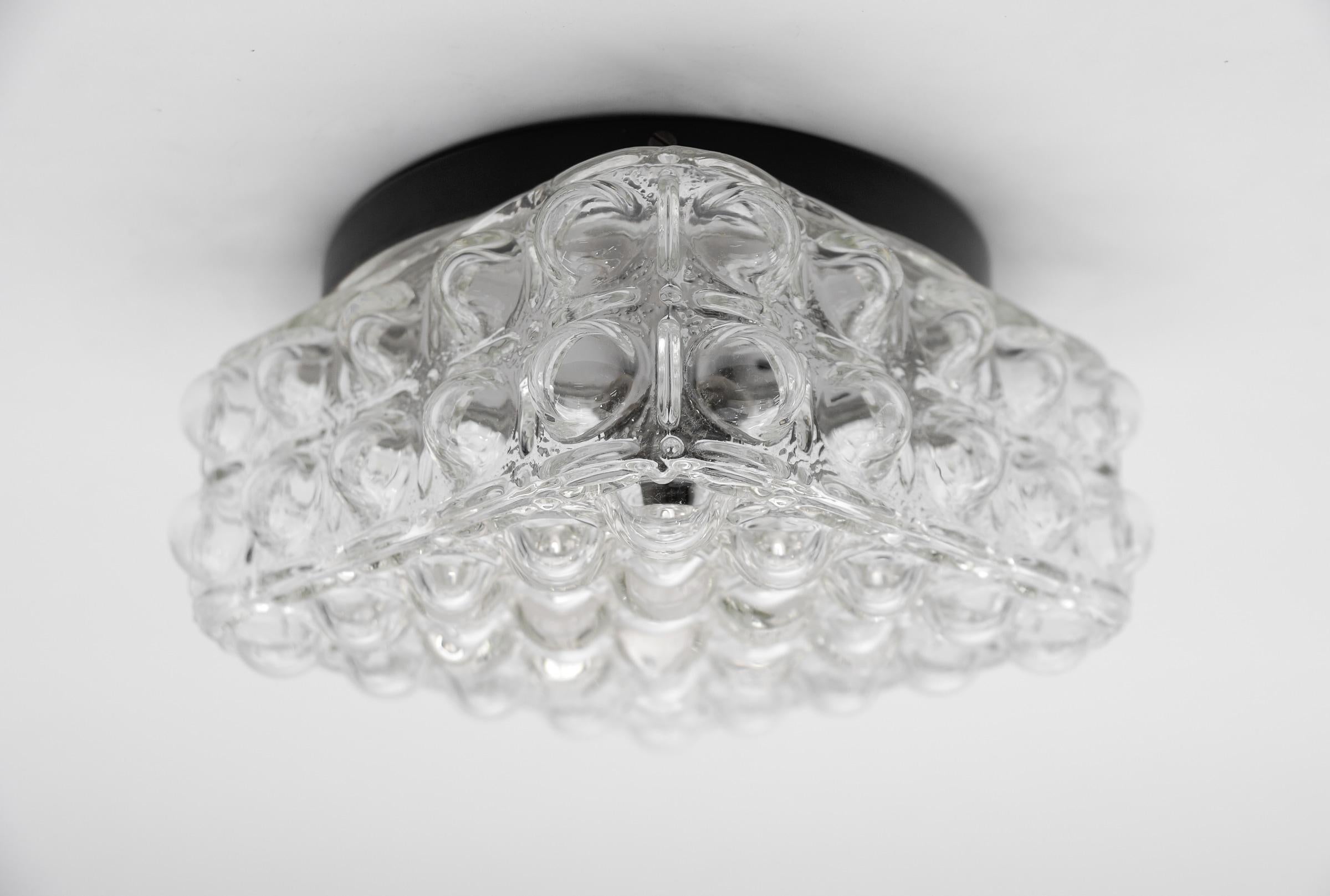 Mid-Century Modern 1 of 2 Clear Bubble Glass Flush Mount Lamp by Helena Tynell, Germany 1960s For Sale