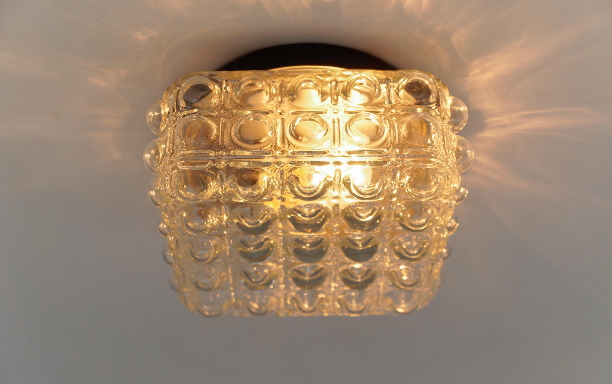 Mid-20th Century 1 of 2 Clear Bubble Glass Flush Mount Lamp by Helena Tynell, Germany 1960s For Sale