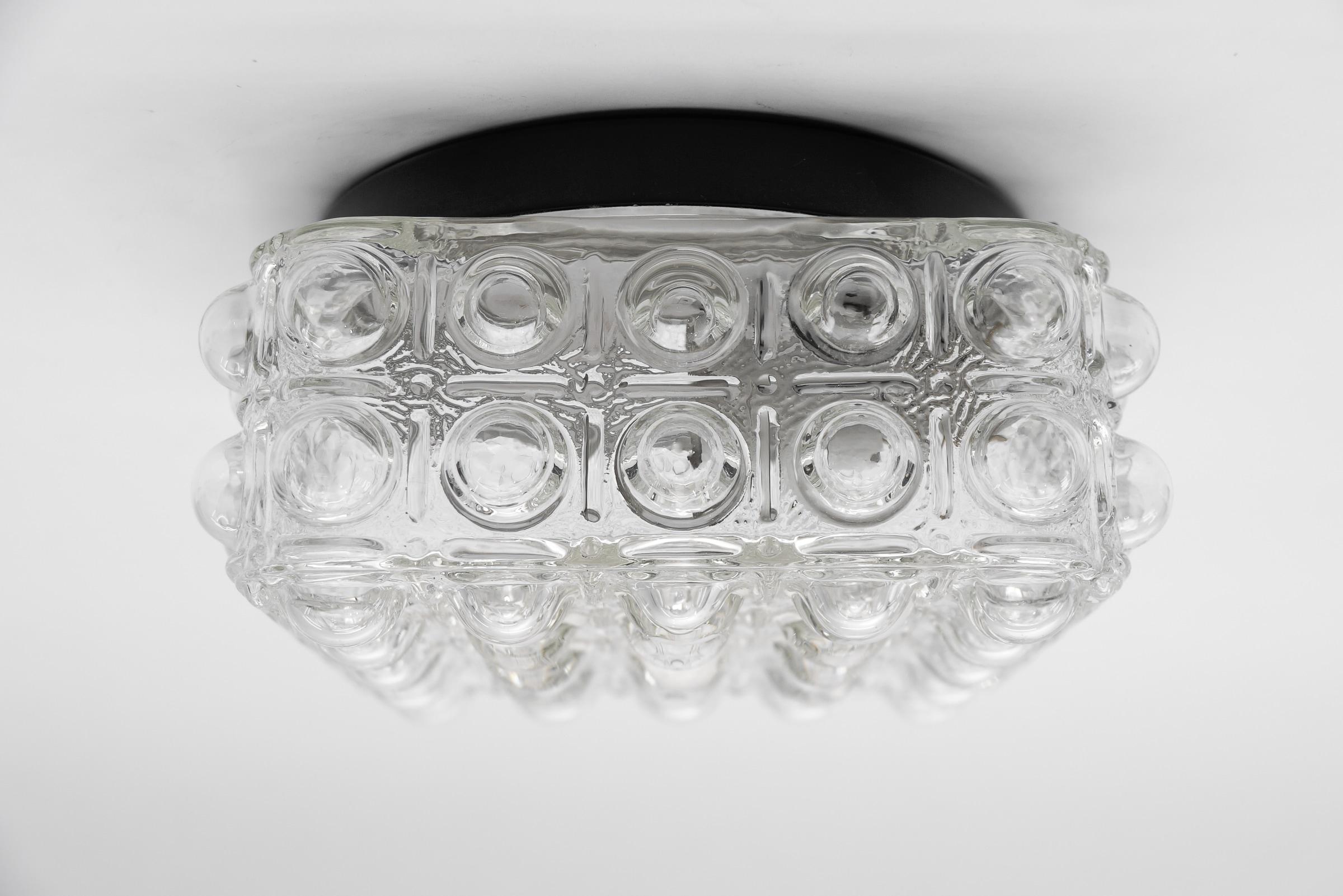 Metal 1 of 2 Clear Bubble Glass Flush Mount Lamp by Helena Tynell, Germany 1960s For Sale