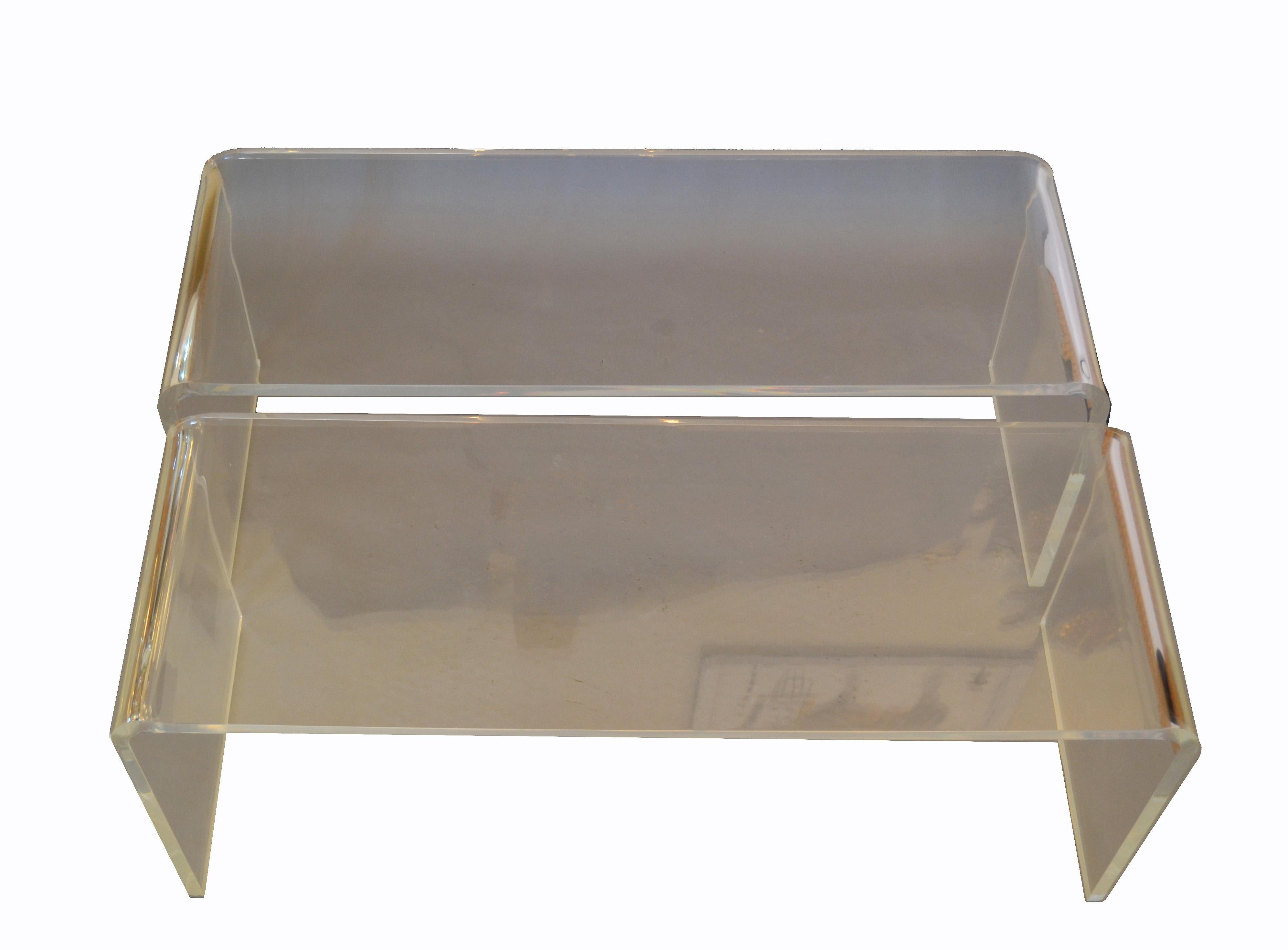 Clear Mid-Century Modern Lucite bench, sofa table or side table.
The Lucite is 3/4 inches thick.
Only ONE is available.