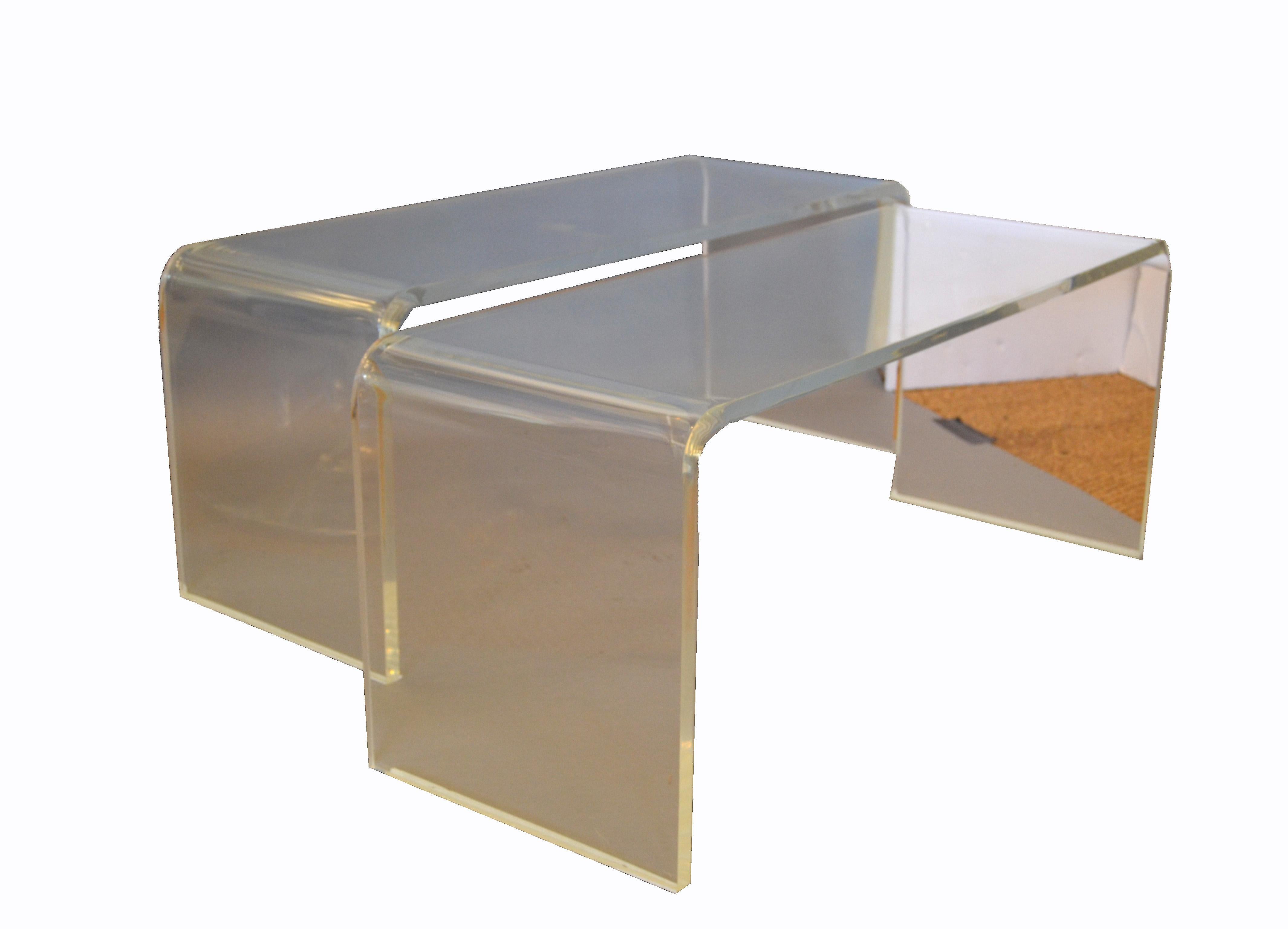 American One Clear Mid-Century Modern Lucite Bench, Sofa Table, Side Table