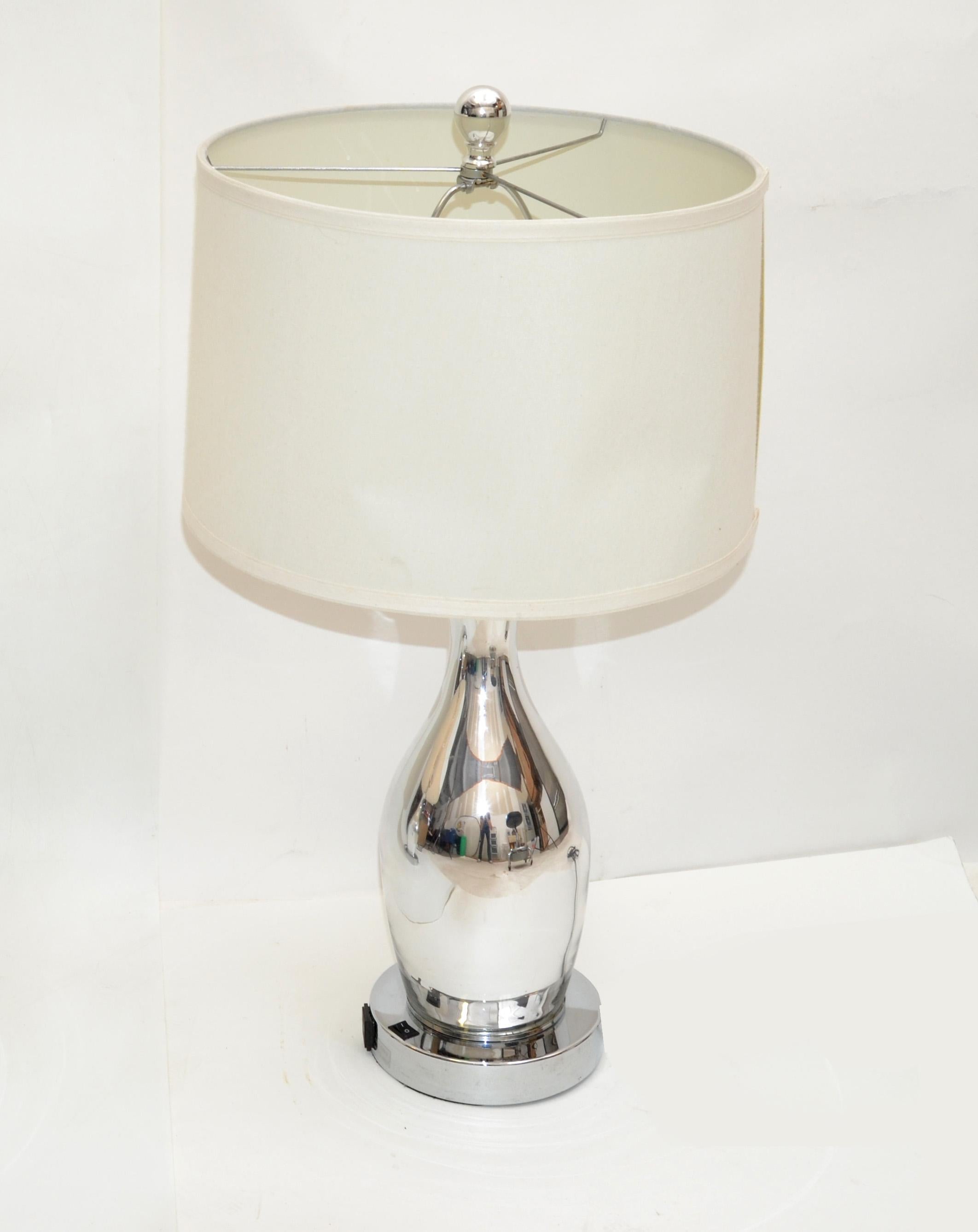 Modern 1 of 2 Contemporary Mercury Glass Table Lamp with Harp & Shade For Sale