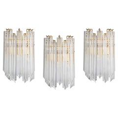 1 of 2 Crystal Glass Wall Lights in Venini Style, Italy, 1980s