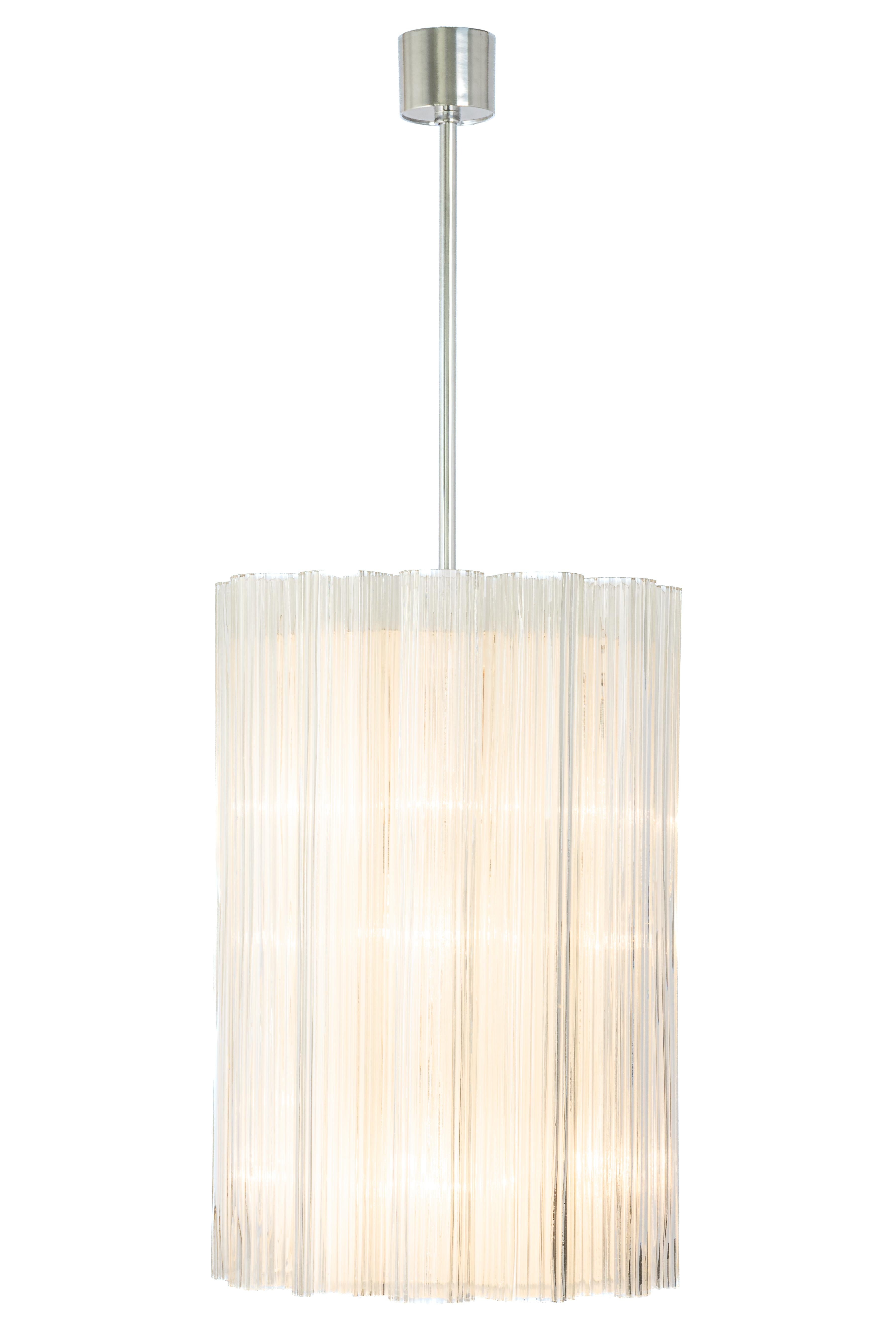 1 of 2 Cylindrical Pendant Fixture with Crystal Glass by Doria, Germany, 1960s For Sale 5