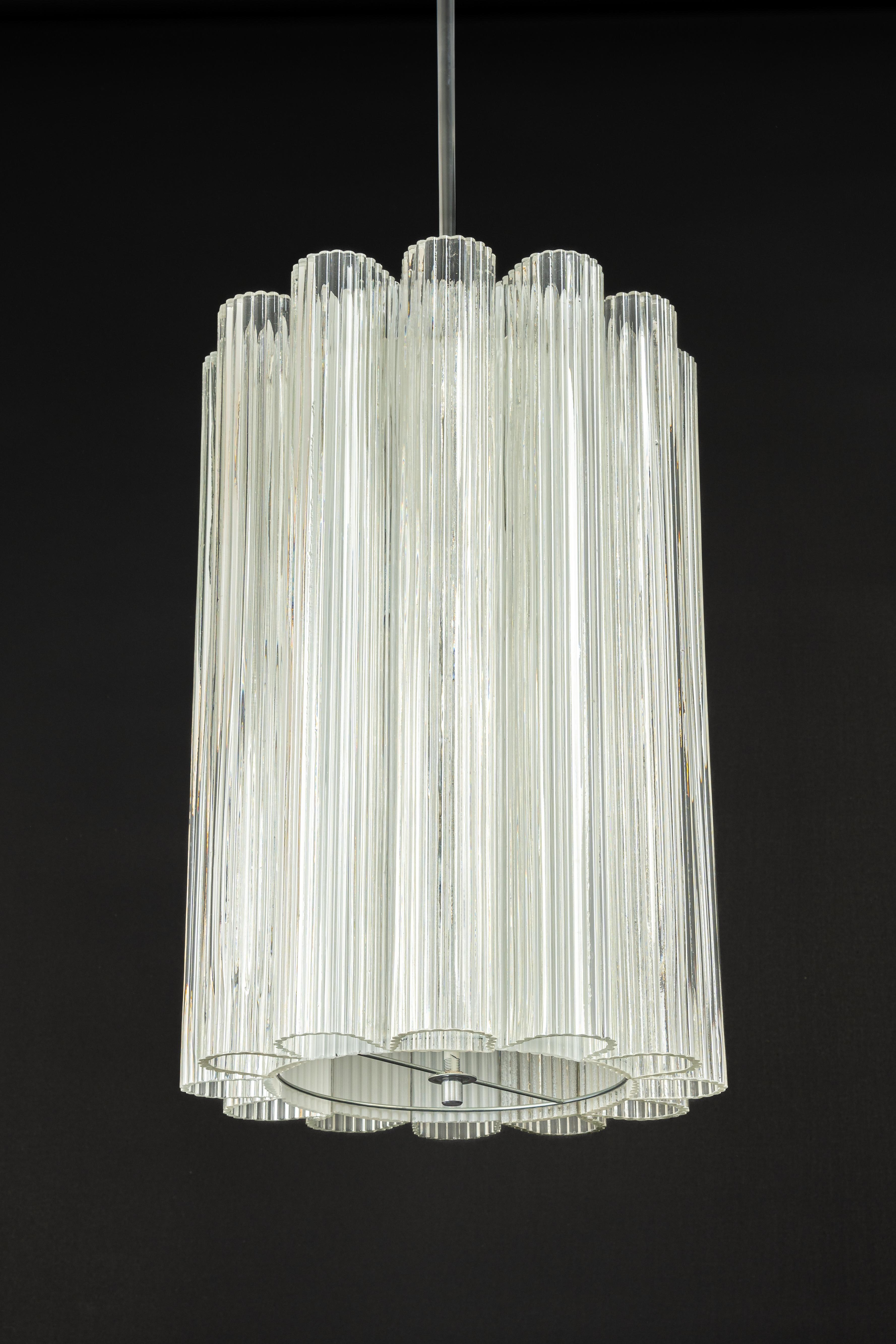 1 of 2 Cylindrical Pendant Fixture with Crystal Glass by Doria, Germany, 1960s For Sale 7