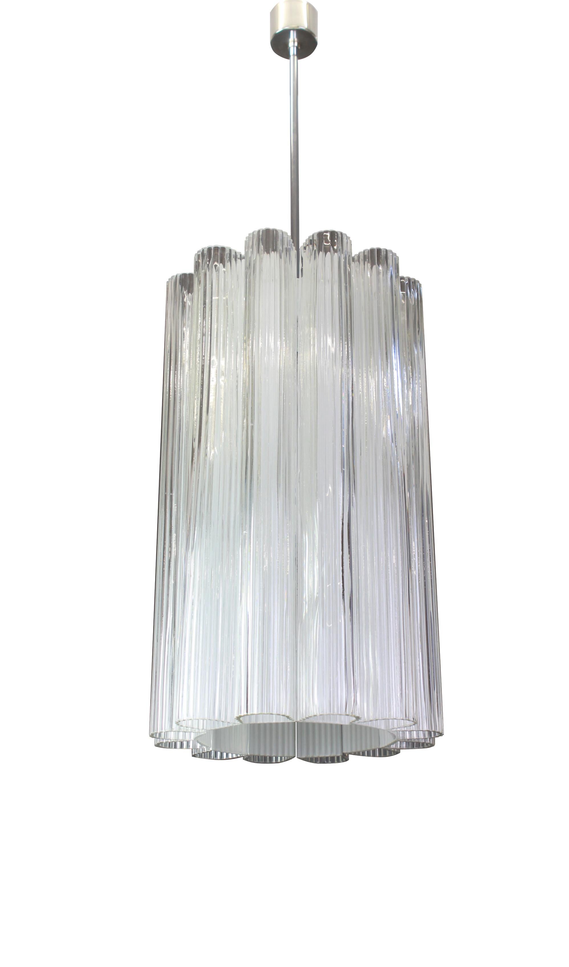 Mid-Century Modern 1 of 2 Cylindrical Pendant Fixture with Crystal Glass by Doria, Germany, 1960s
