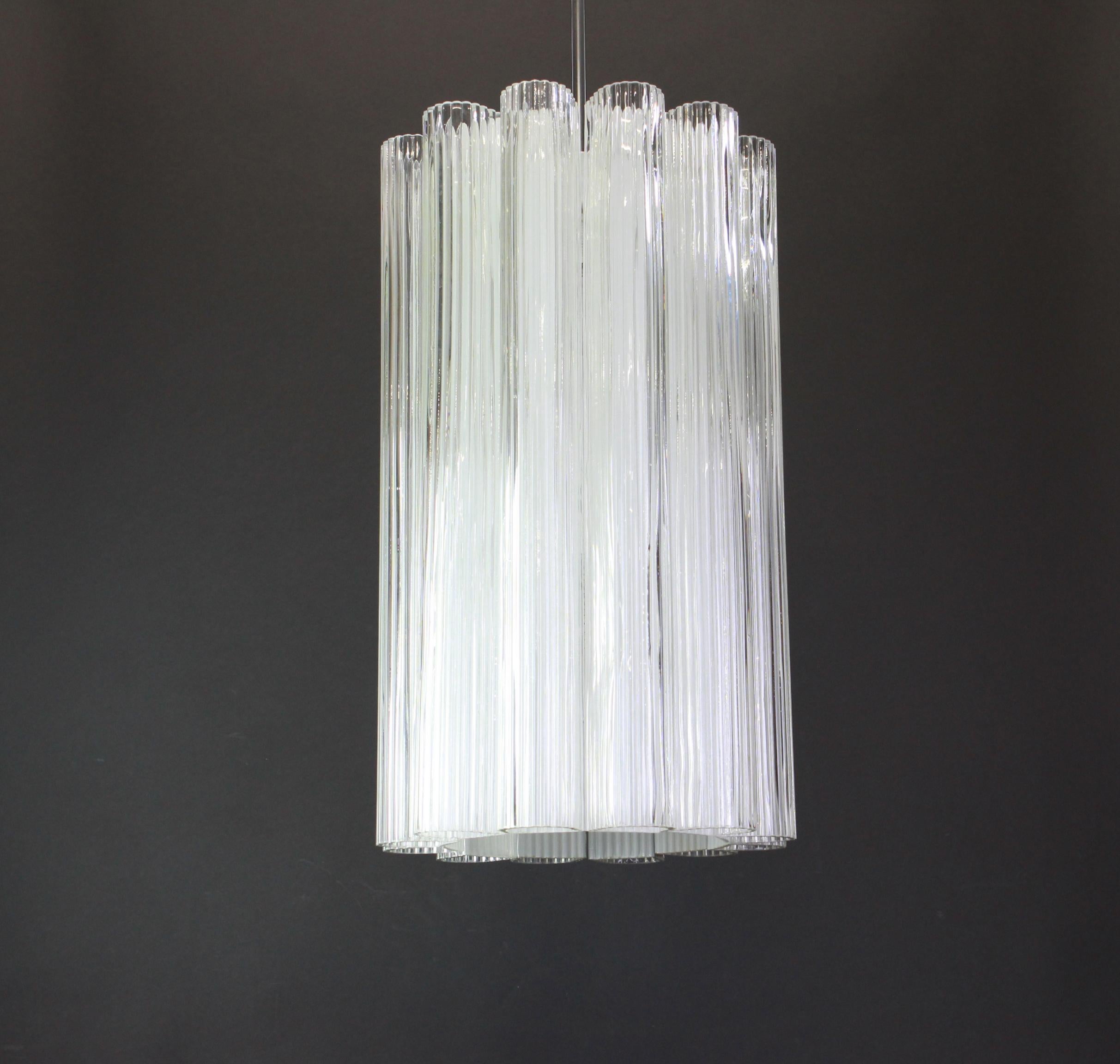 1 of 2 Cylindrical Pendant Fixture with Crystal Glass by Doria, Germany, 1960s In Good Condition In Aachen, NRW