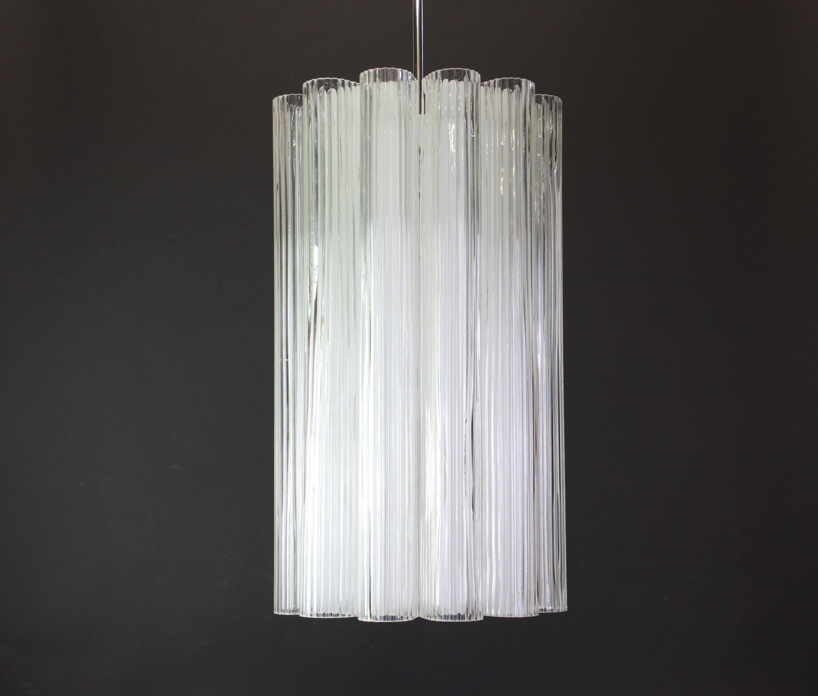 Mid-20th Century 1 of 2 Cylindrical Pendant Fixture with Crystal Glass by Doria, Germany, 1960s