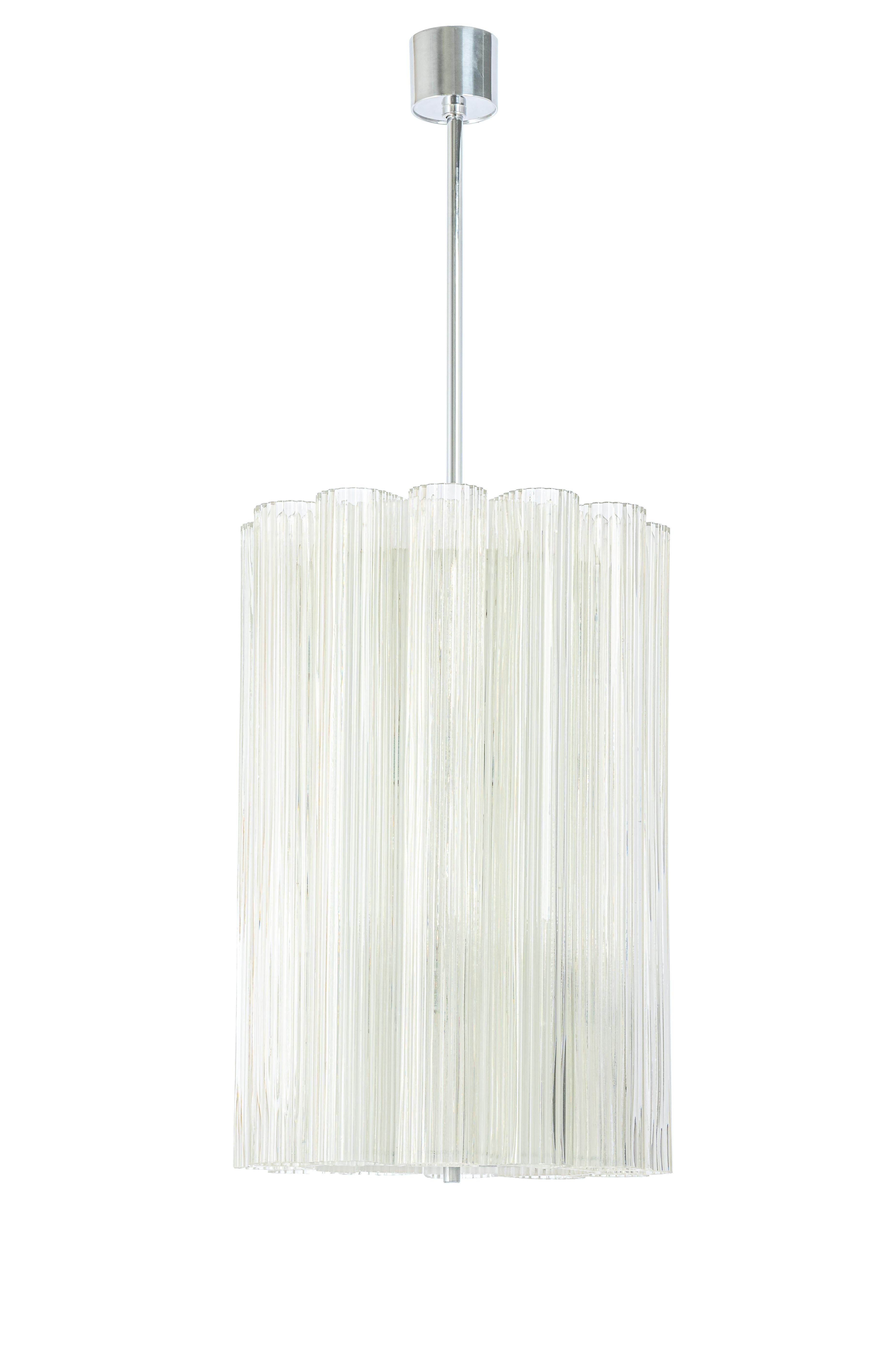 1 of 2 Cylindrical Pendant Fixture with Crystal Glass by Doria, Germany, 1960s For Sale 1
