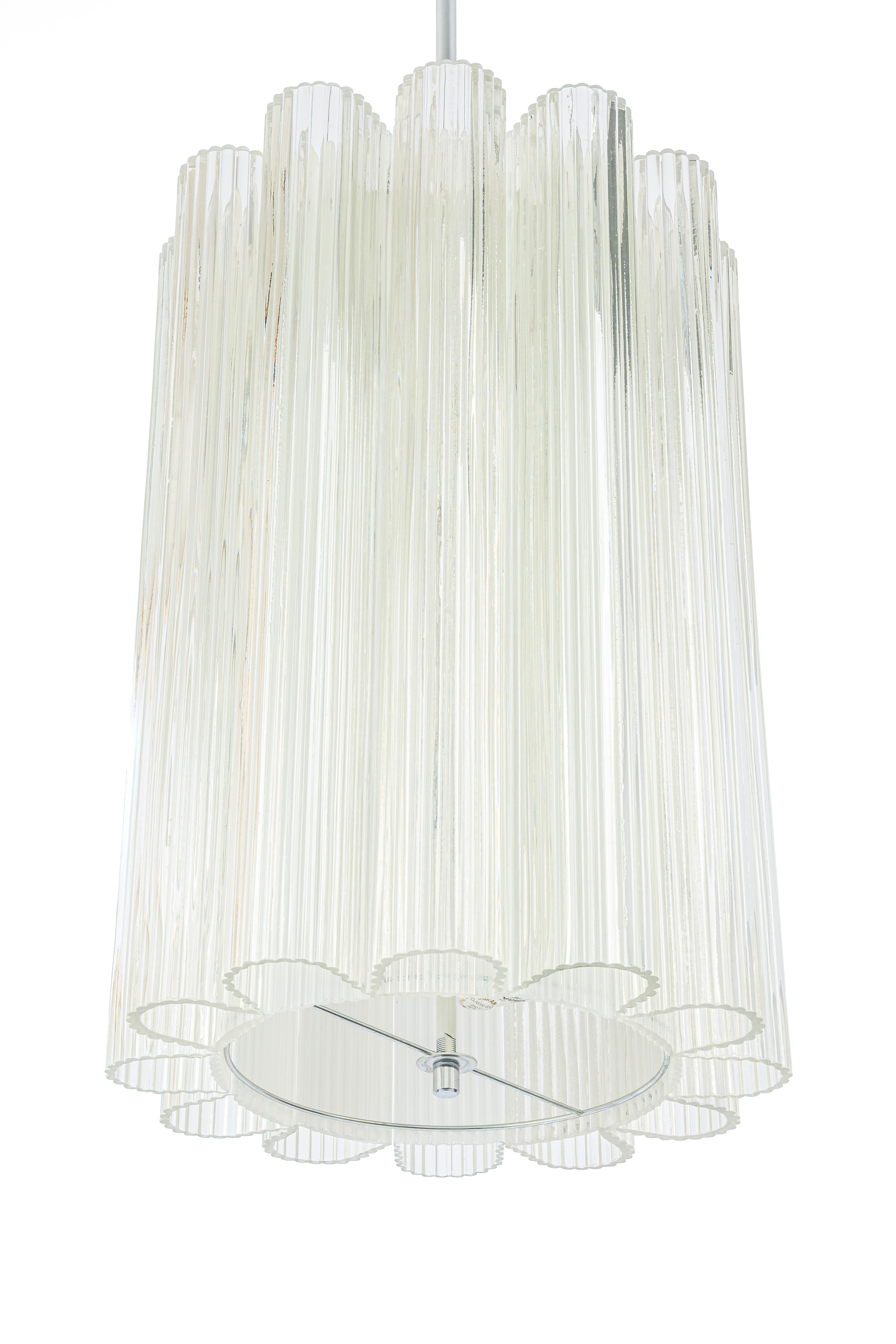 1 of 2 Cylindrical Pendant Fixture with Crystal Glass by Doria, Germany, 1960s For Sale 2