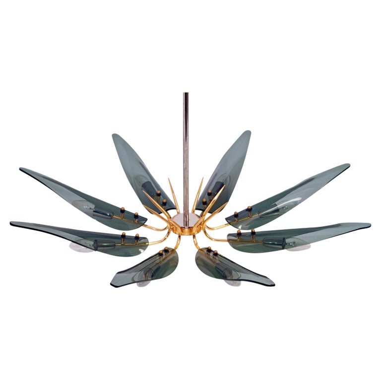 1 of 2 Dahlia Murano glass chandeliers in the style of Max Ingrand, Italy, 1950s