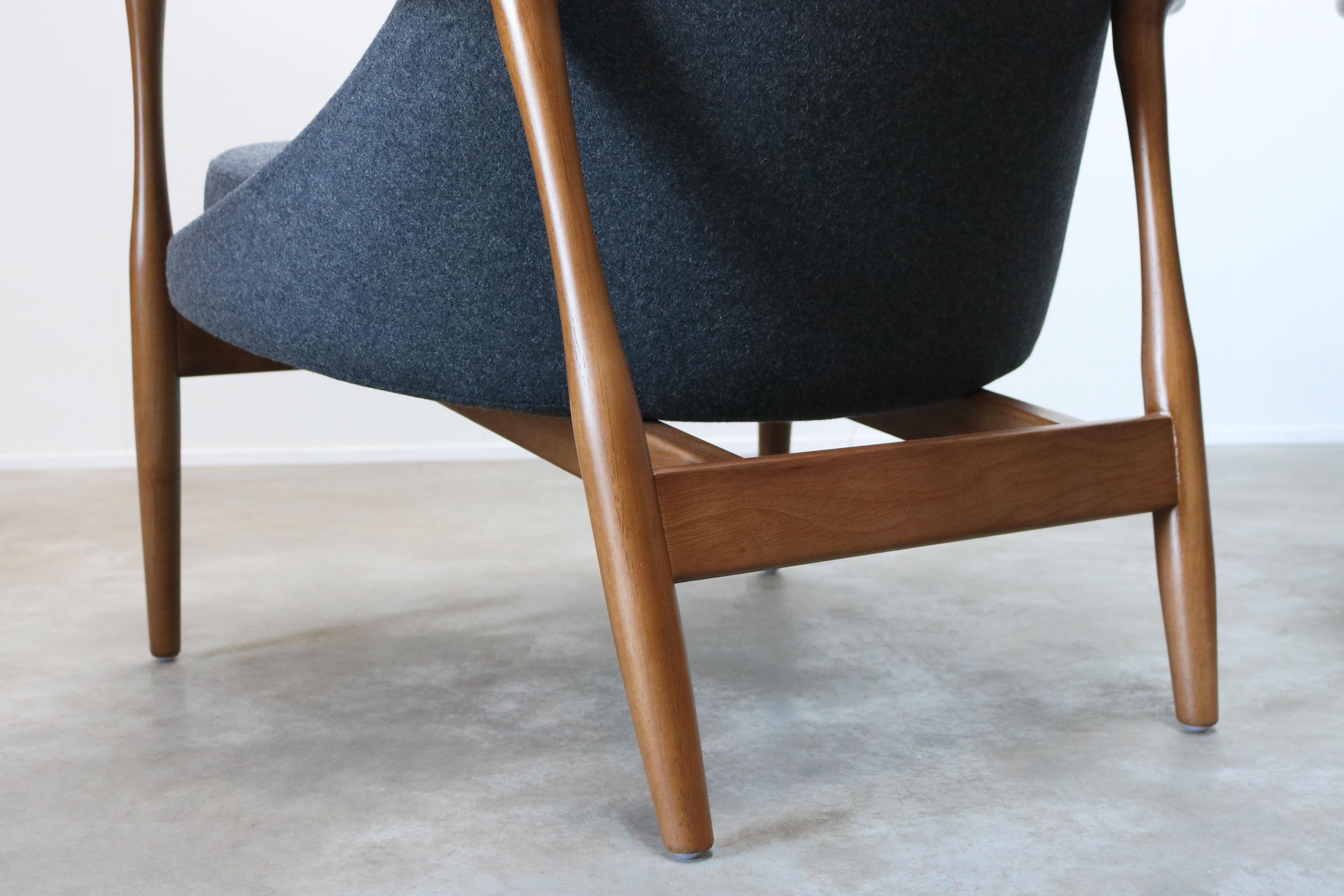 1 of 2 Danish Design Style 1950 New Modern Lounge Chair Walnut Grey Cashmere 4