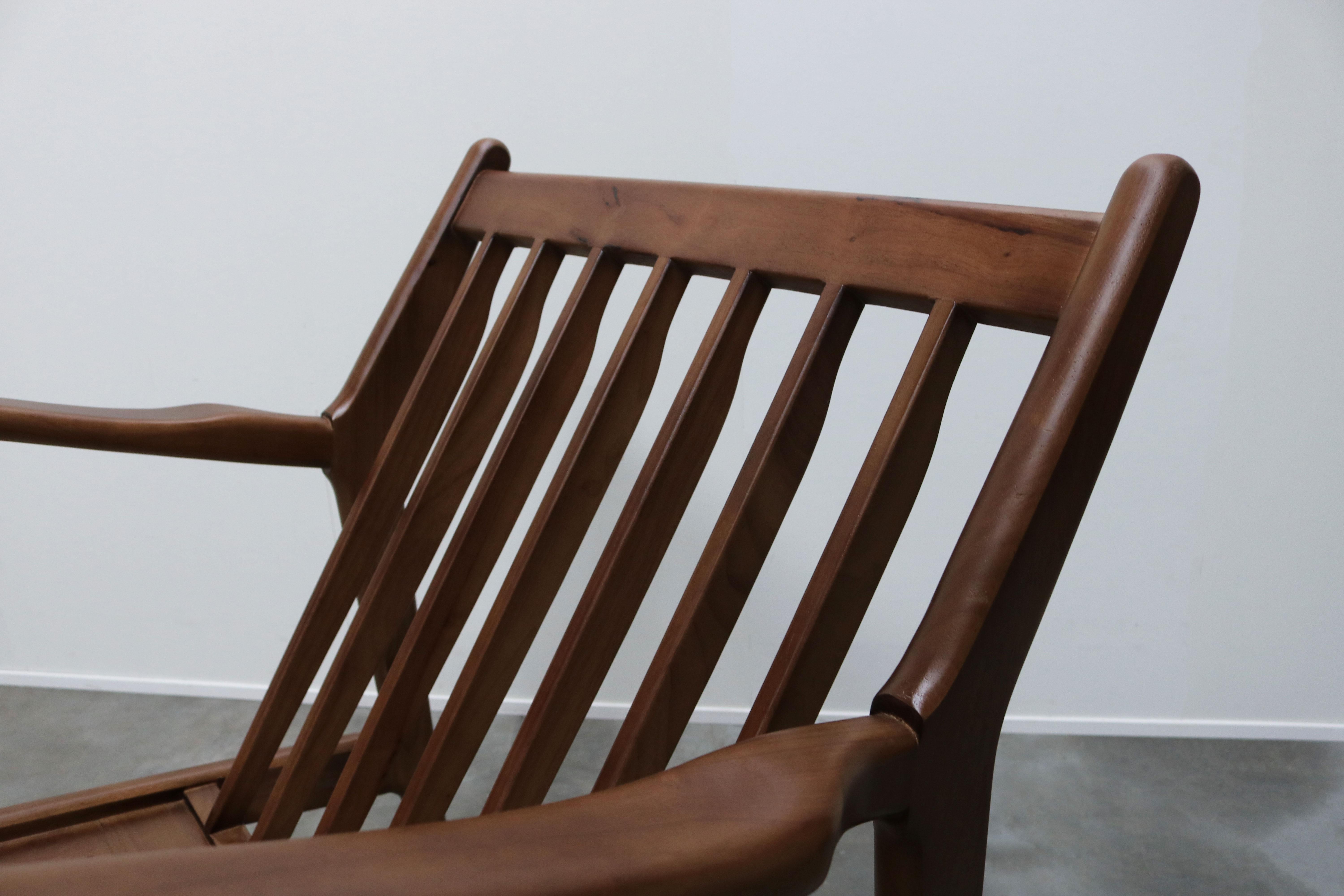 1 of 2 Danish Design Style 1950 New Modern Rocking Chair Walnut Brown Cashmere For Sale 1