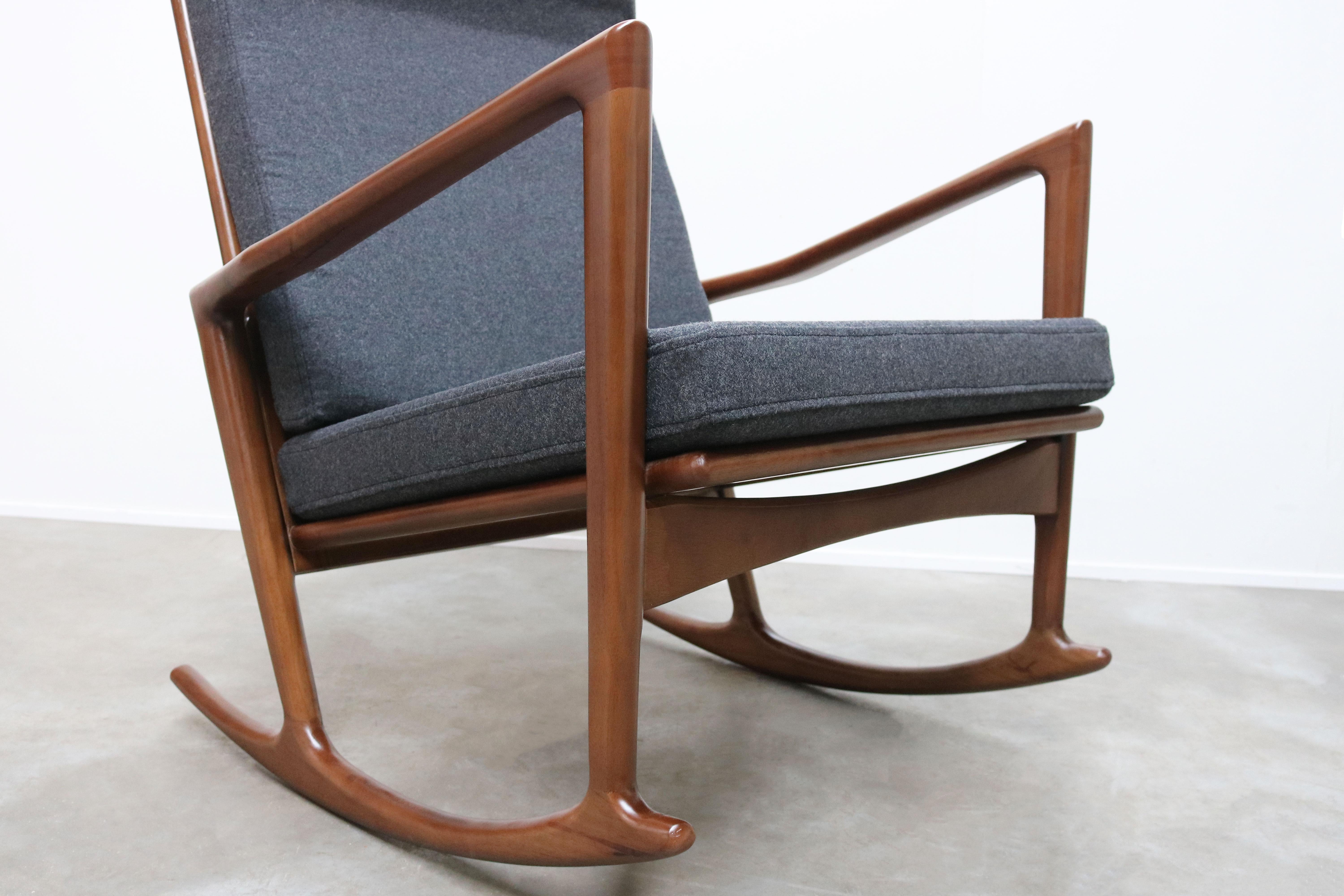 1 of 2 Danish Design Style 1950 New Modern Rocking Chair Walnut Grey Cashmere  7