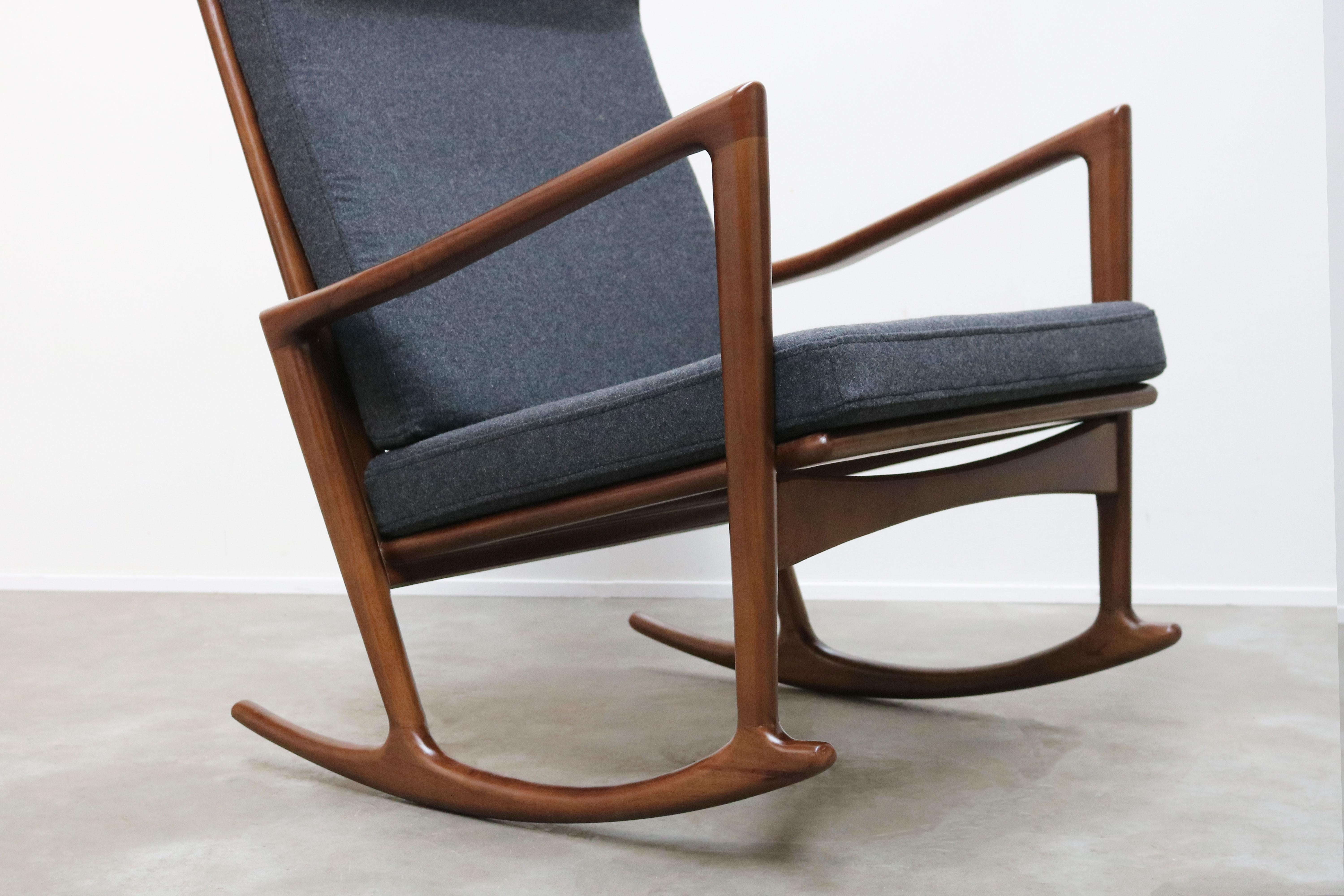 Fabric 1 of 2 Danish Design Style 1950 New Modern Rocking Chair Walnut Grey Cashmere 