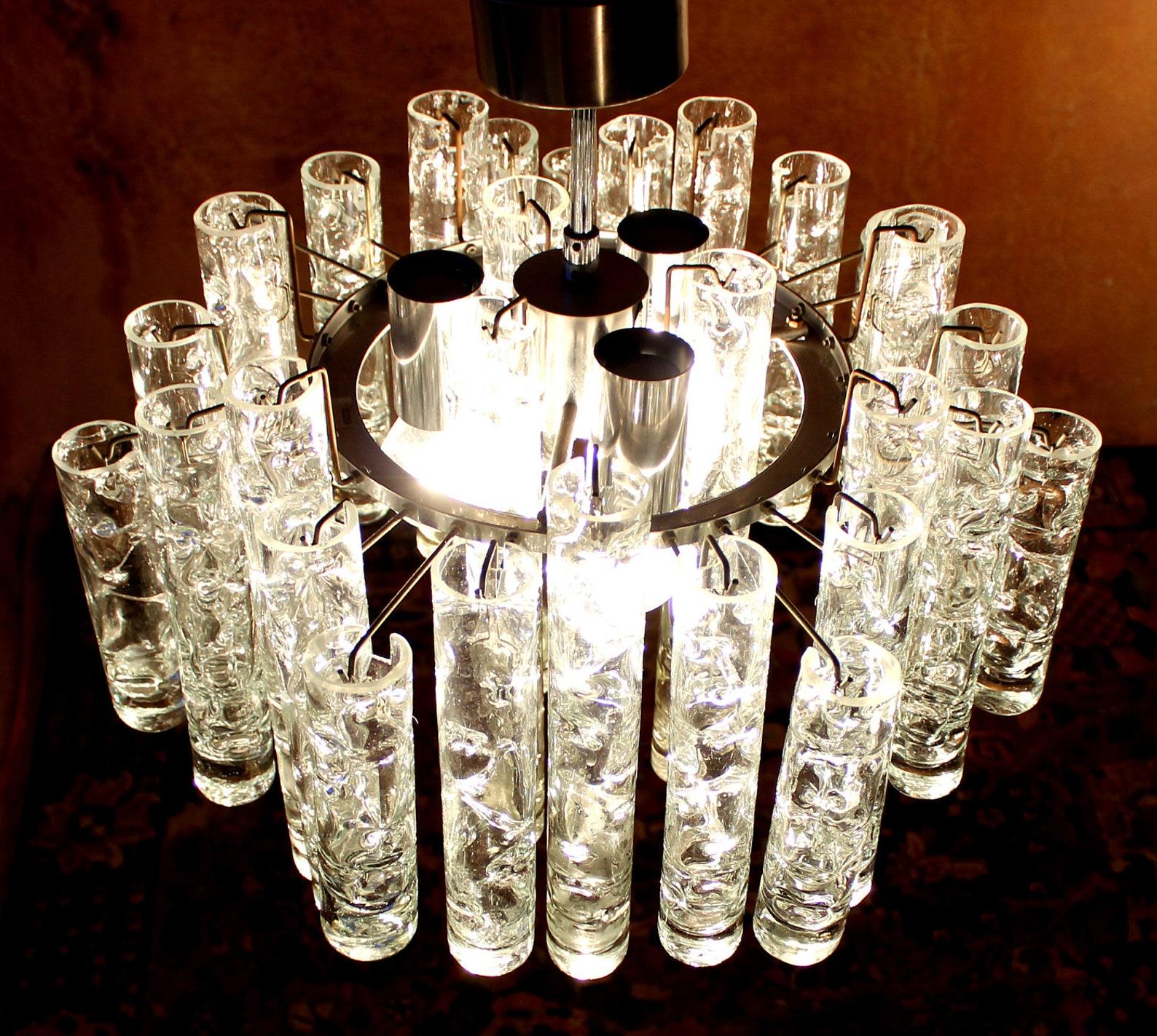 1 of 2 Doria Art Glass Hand-Blown Tube Chandelier, 1970s In Good Condition For Sale In Berlin, BE