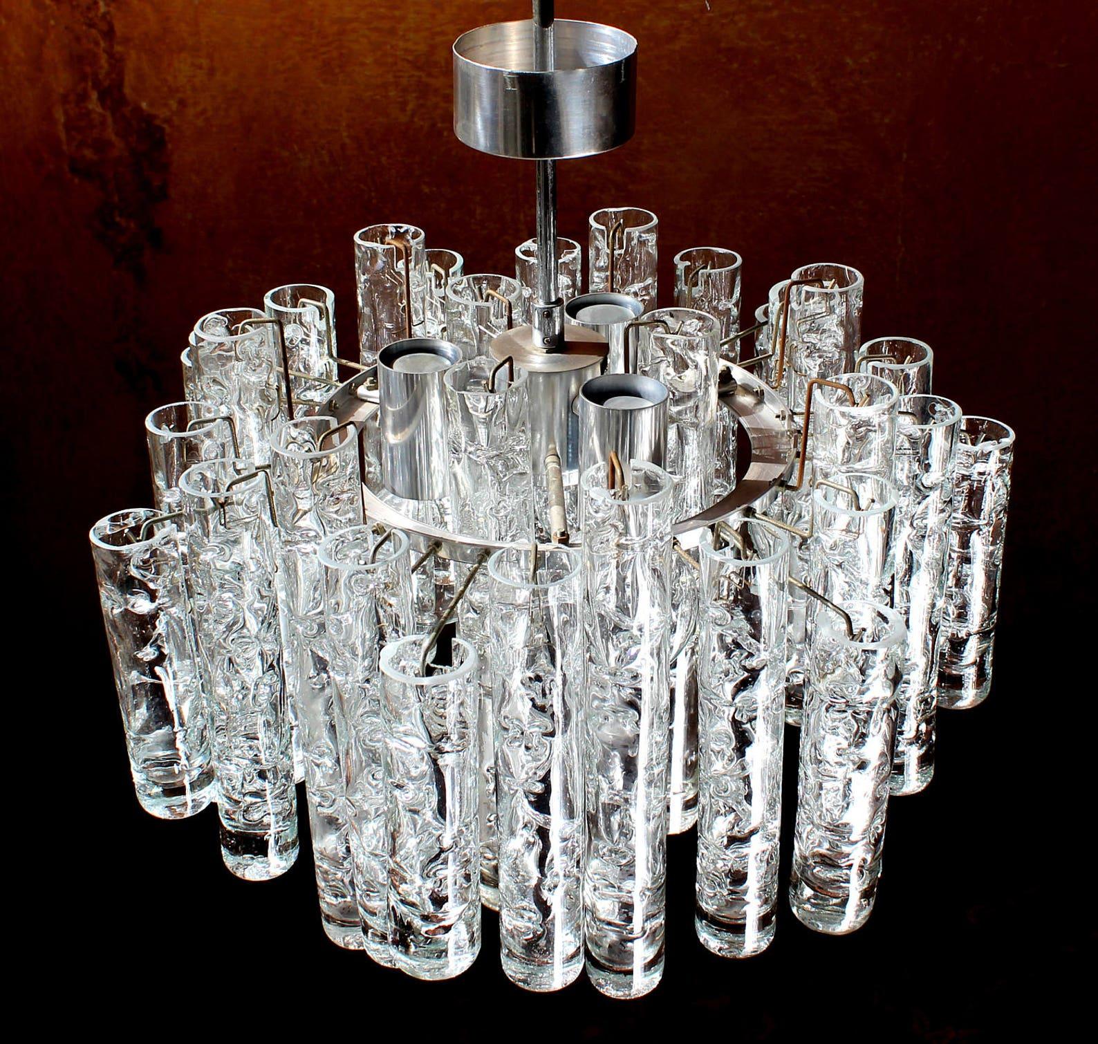 Late 20th Century 1 of 2 Doria Art Glass Hand-Blown Tube Chandelier, 1970s For Sale