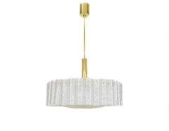 1 of 2 Doria Ice Glass Tubes Chandelier with Brass Surround, Germany, 1960s