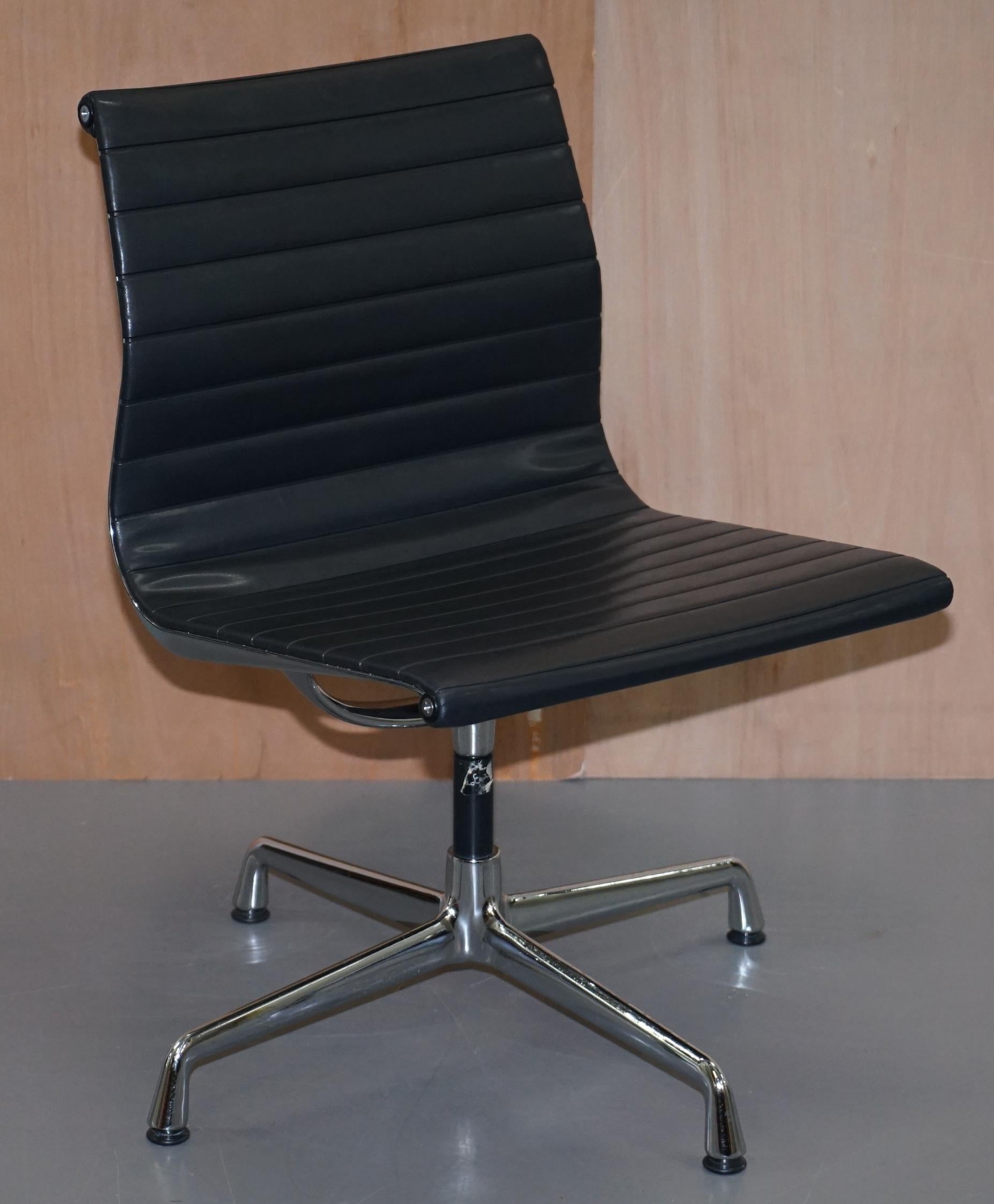 1 of 2  EA101 Vitra Eames Black Leather Office Swivel Conference Chairs 4