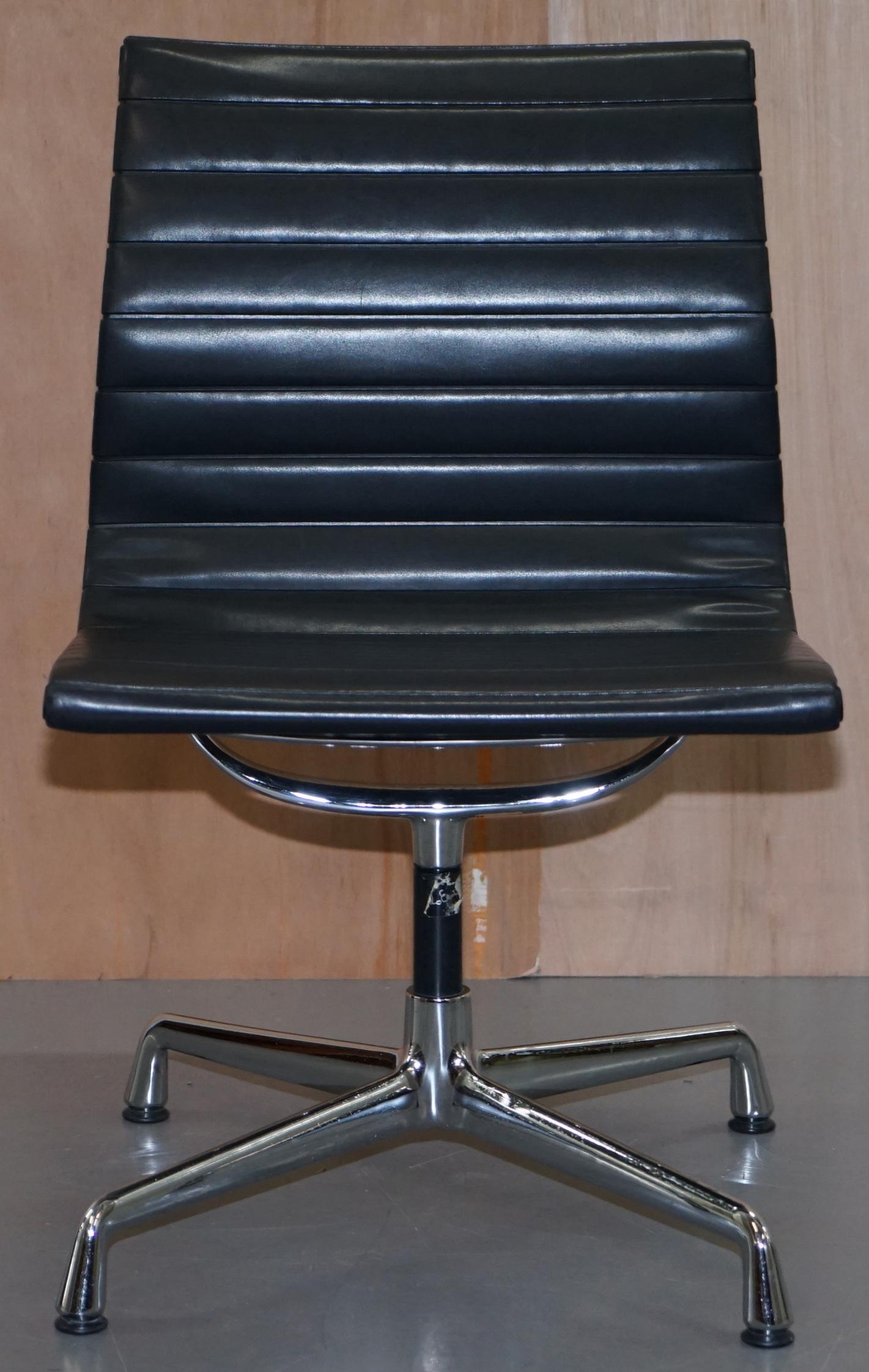 1 of 2  EA101 Vitra Eames Black Leather Office Swivel Conference Chairs 5