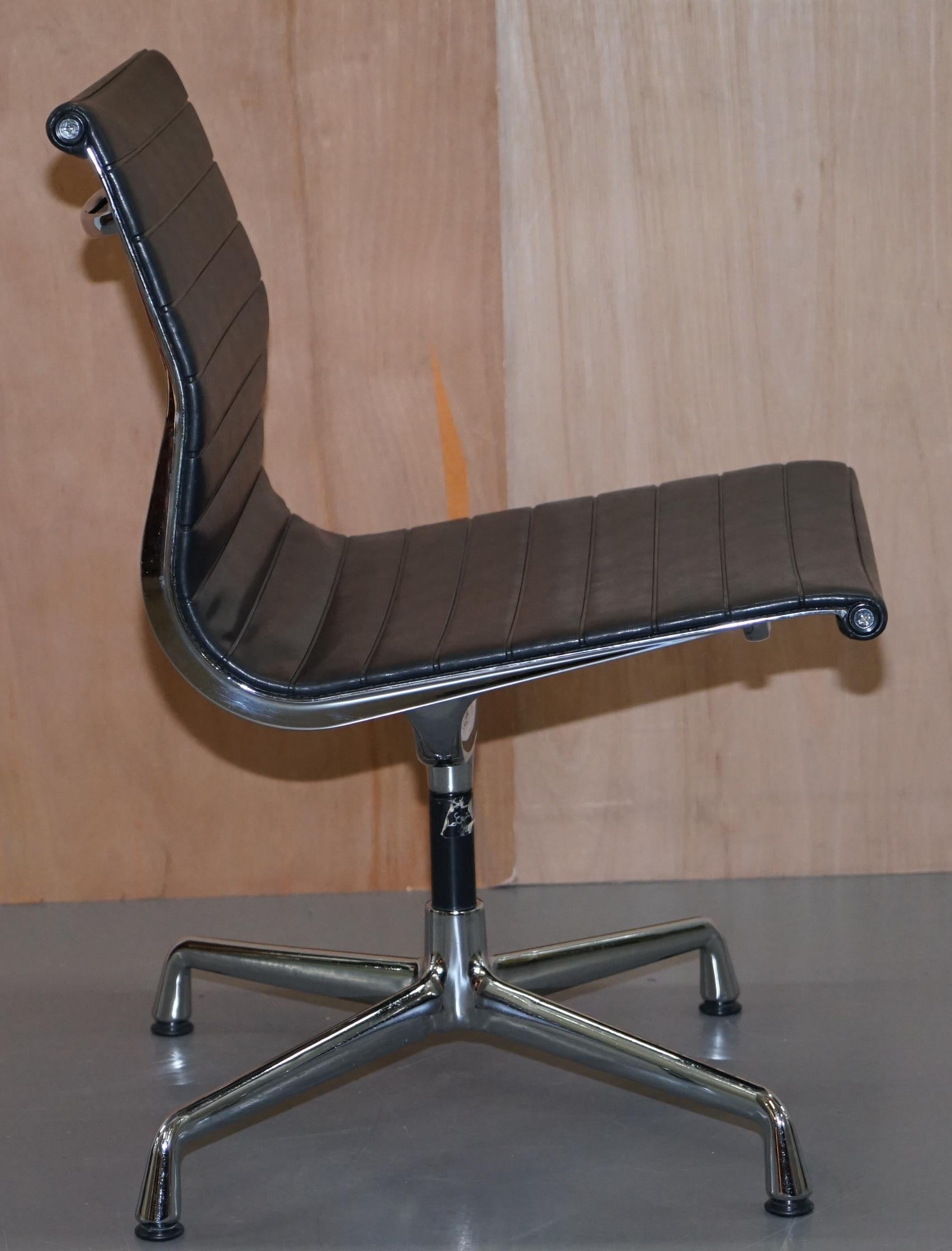 1 of 2  EA101 Vitra Eames Black Leather Office Swivel Conference Chairs 11