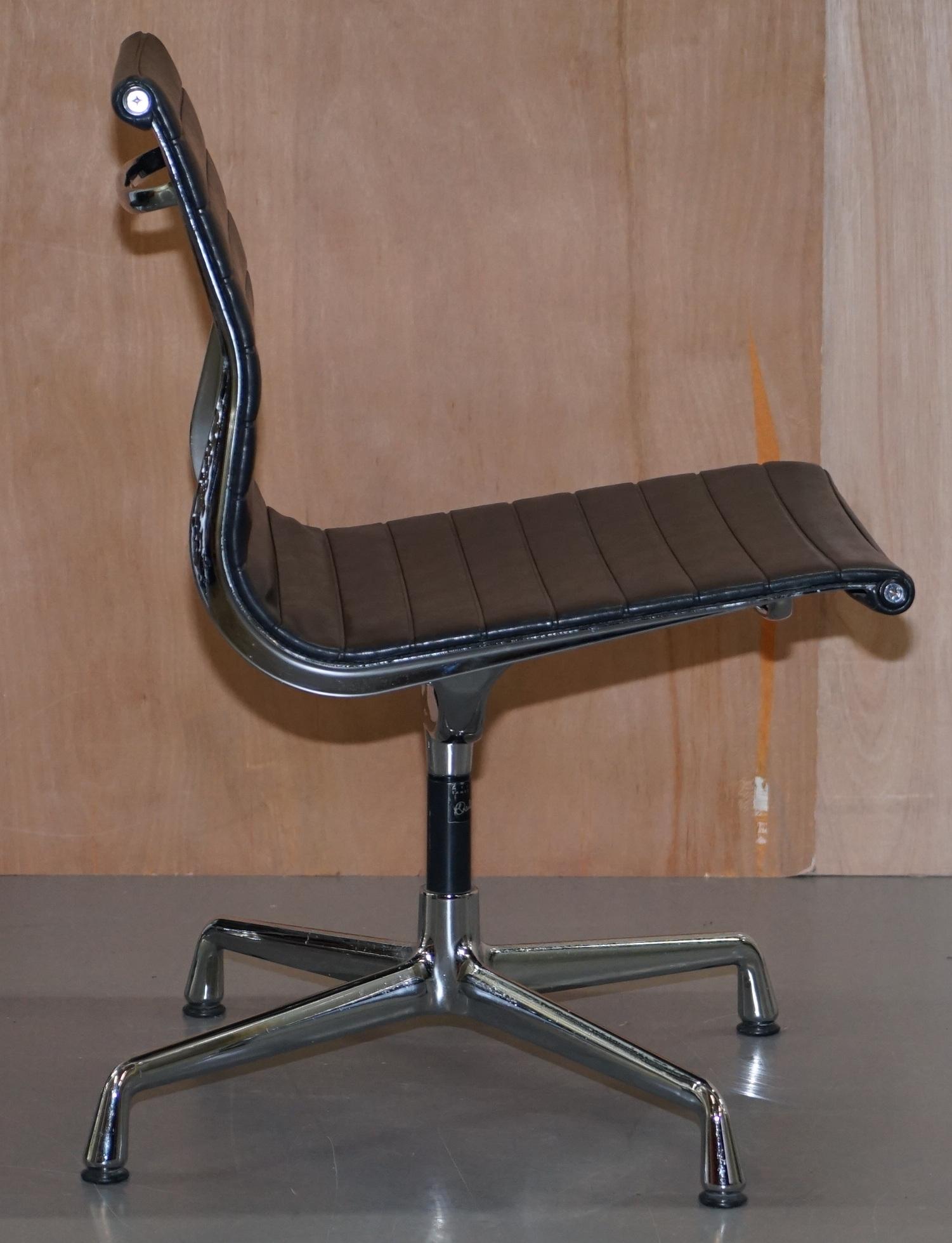 Aluminum 1 of 2  EA101 Vitra Eames Black Leather Office Swivel Conference Chairs