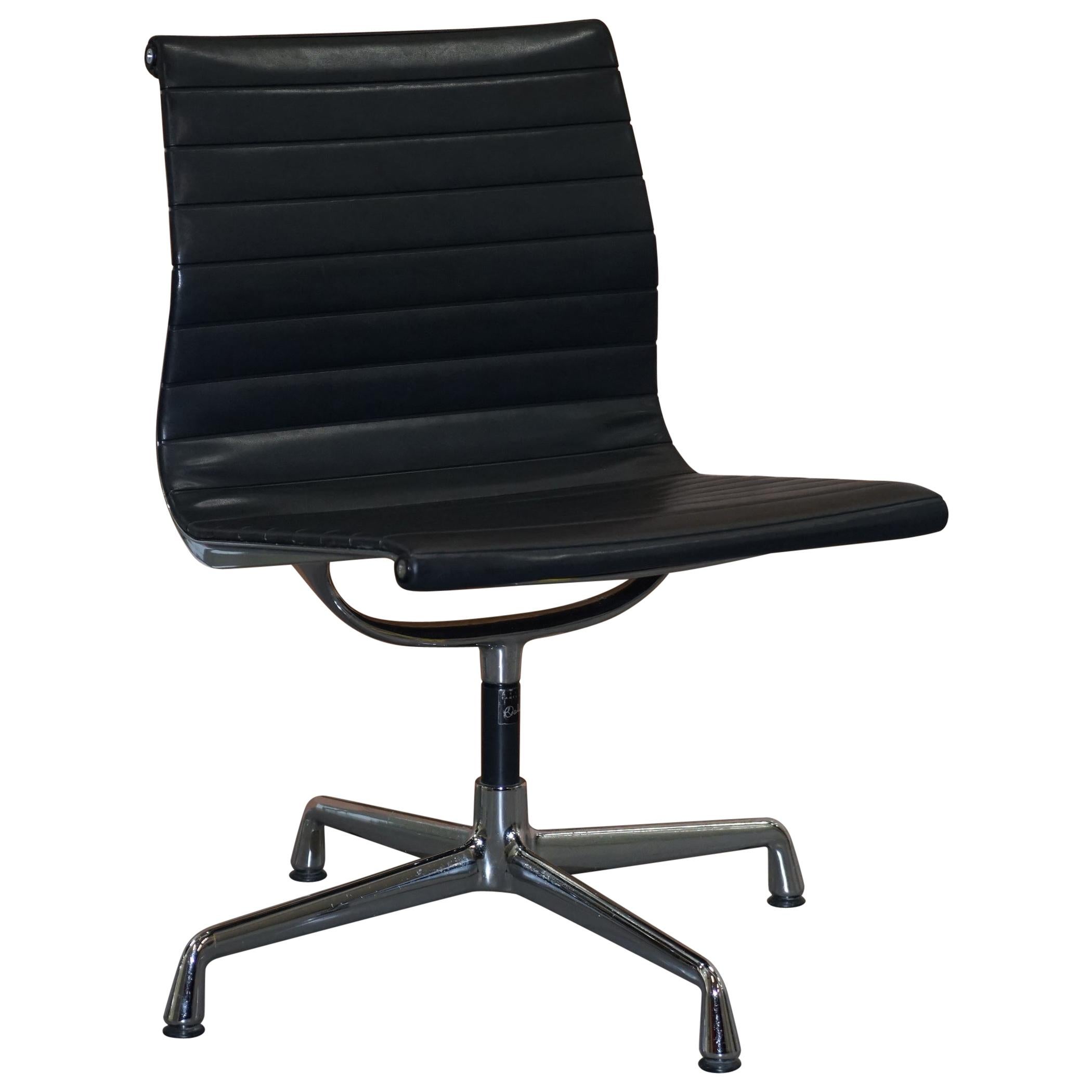 1 of 2  EA101 Vitra Eames Black Leather Office Swivel Conference Chairs