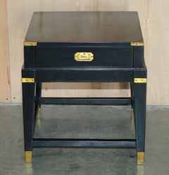 1 OF 2 EBONISED BLACK & BRASS MILITARY CAMPAIGN STYLE NIGHTSTAND SiDE END TABLE