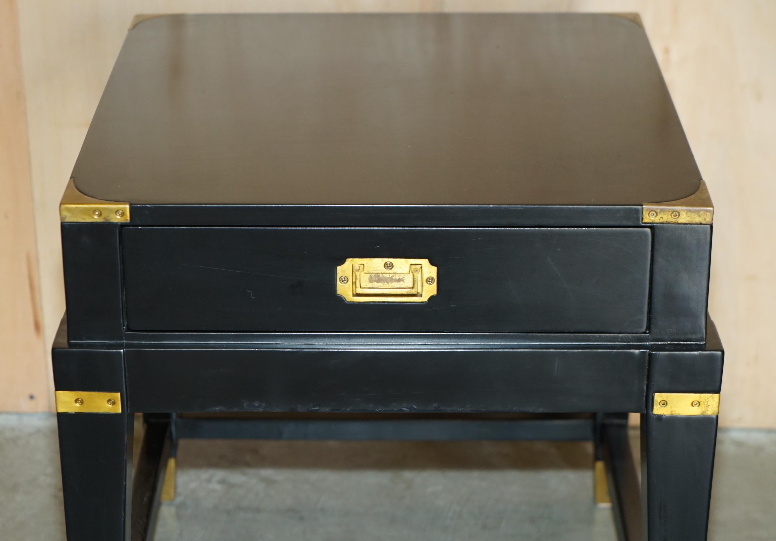 Campaign 1 OF 2 EBONISED BLACK & BRASS MILITARY CAMPAIGN STYLE NIGHTSTAND SiDE END TABLE For Sale