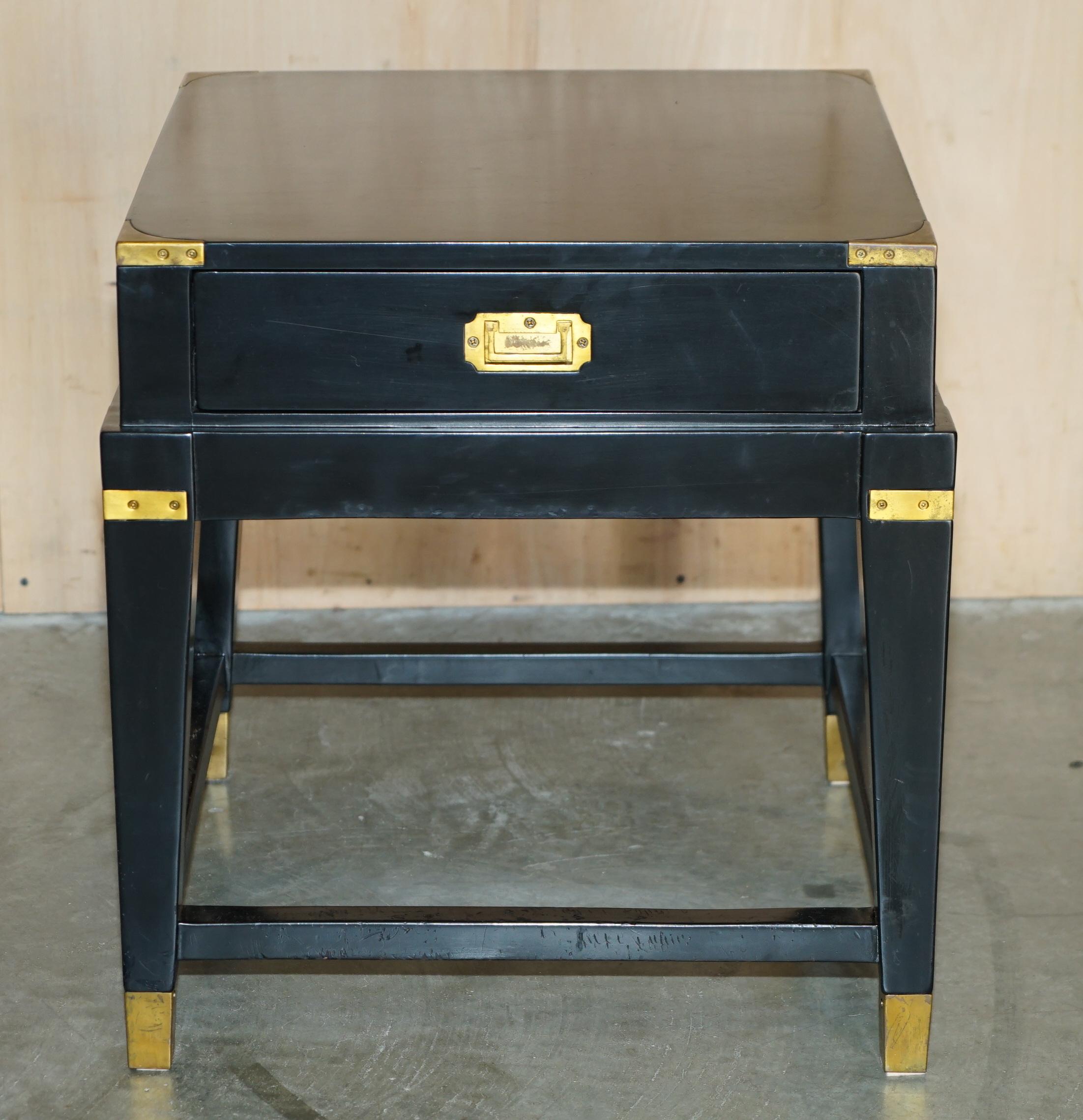 20th Century 1 OF 2 EBONISED BLACK & BRASS MILITARY CAMPAIGN STYLE NIGHTSTAND SiDE END TABLE For Sale