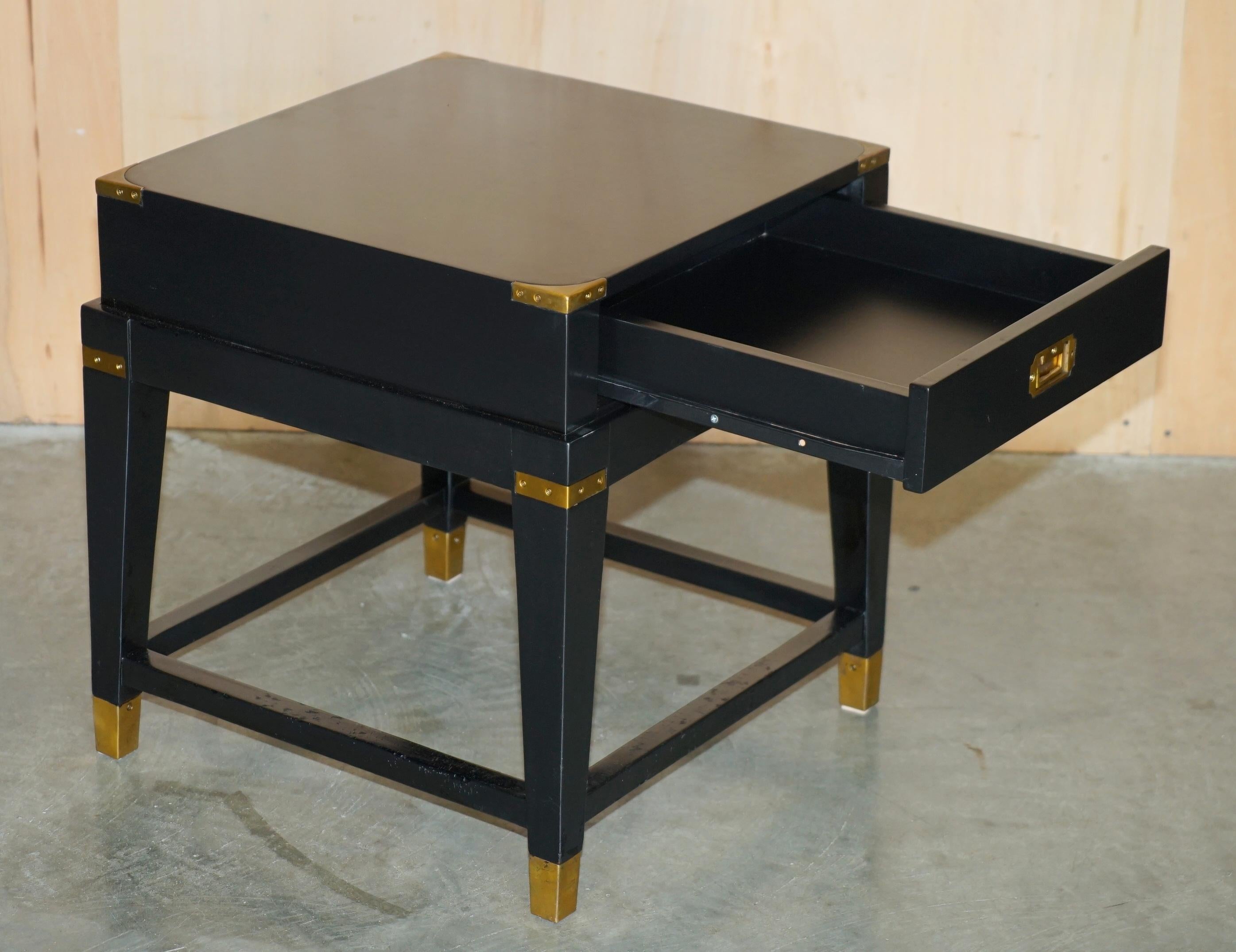 Brass 1 OF 2 EBONISED BLACK & BRASS MILITARY CAMPAIGN STYLE NIGHTSTAND SiDE END TABLE For Sale