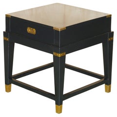 1 OF 2 EBONISED BLACK & BRASS MILITARY CAMPAIGN STYLE NIGHTSTAND SiDE END TABLE