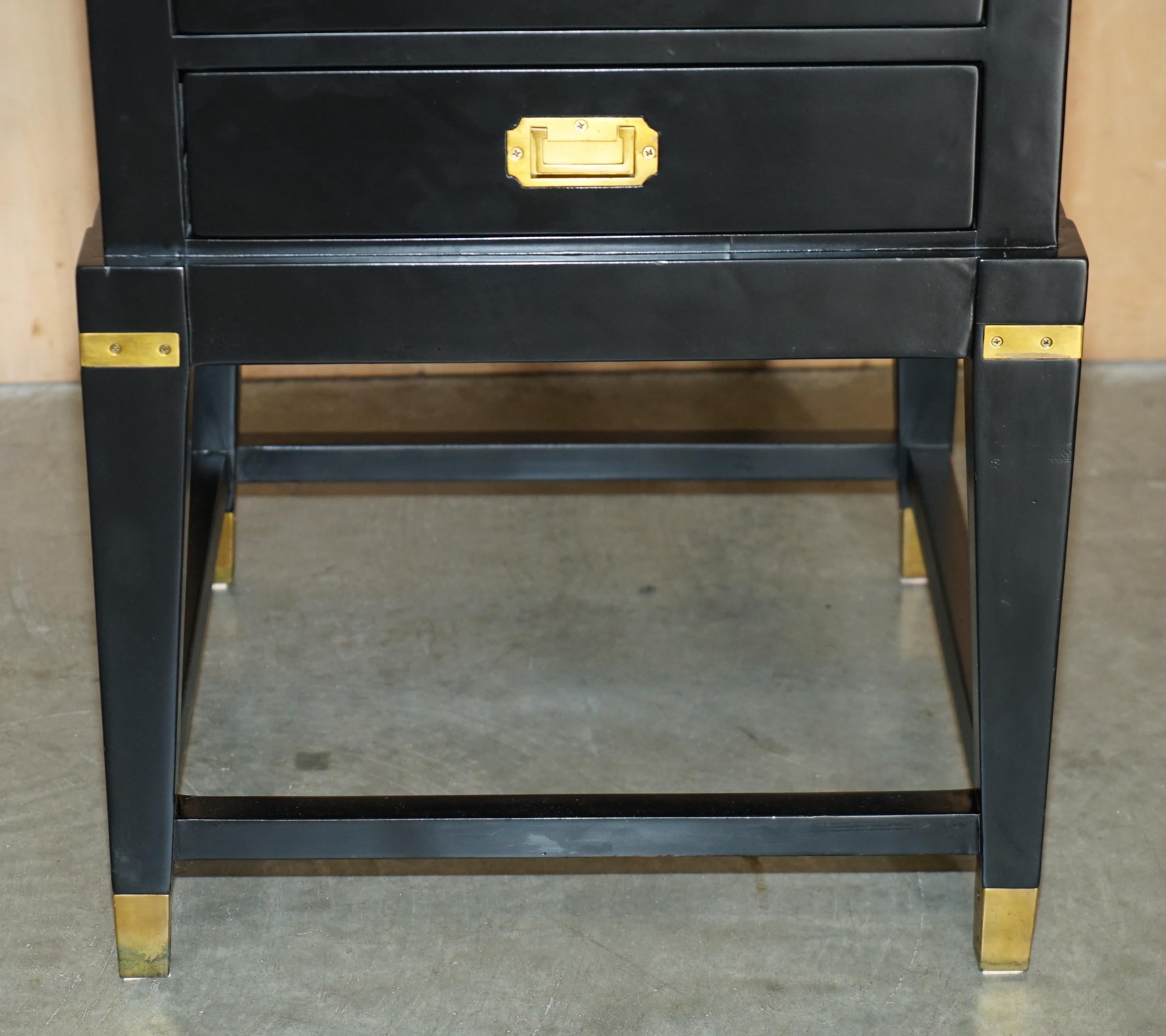 Campaign 1 OF 2 EBONISED BLACK & BRASS MILITARY CAMPAIGN STYLE NIGHTSTAND SIDE END TABLEs For Sale